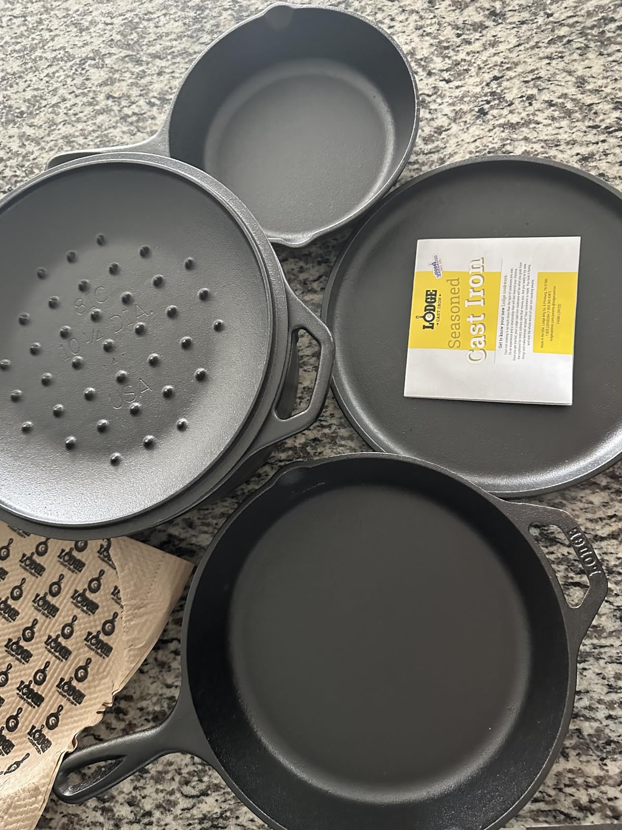 Lodge Cast Iron Set - Pre-Seasoned Kitchen Set - Skillets, Griddle & Dutch Oven Included - PFAS-Free Non-Toxic Cookware - 5-Piece Set customer photo 2