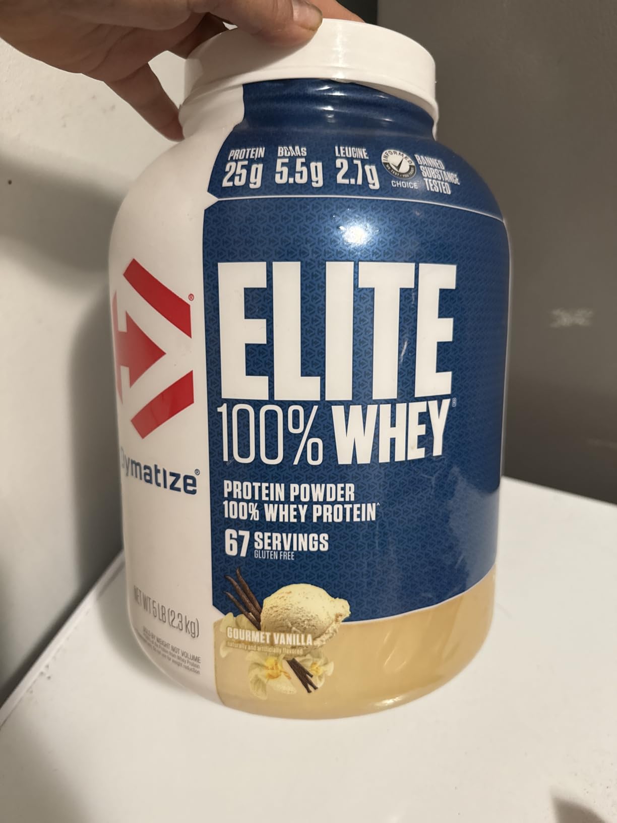 Elite 100% Whey Protein Powder, Vanilla, 25g of Protein, 5.5g BCAAs, Less Than 140 Cal., Gluten Free, 2g Carb, 2g Sugar, 3g Fat (67 Servings) customer photo 1