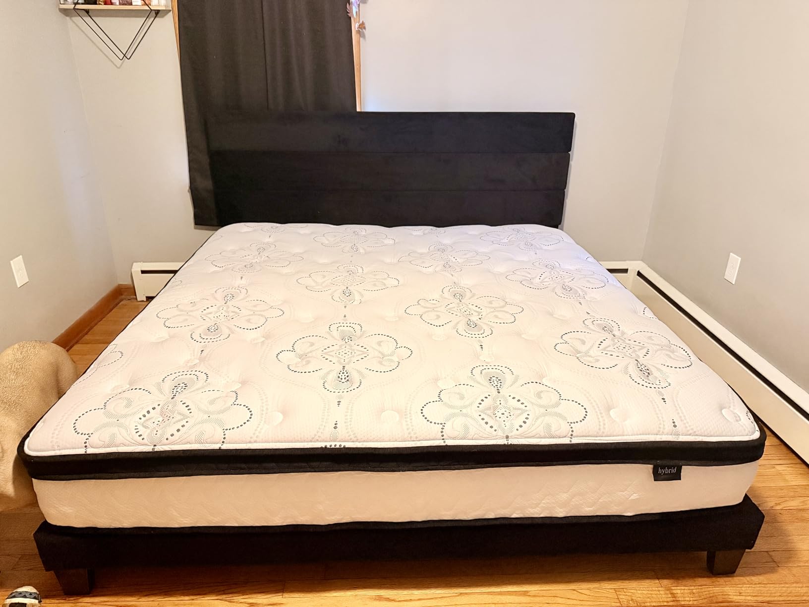 Allewie Queen Size Platform Bed Frame with Fabric Upholstered Headboard and Wooden Slats Support, Fully Upholstered Mattress Foundation, Dark Grey customer photo 1