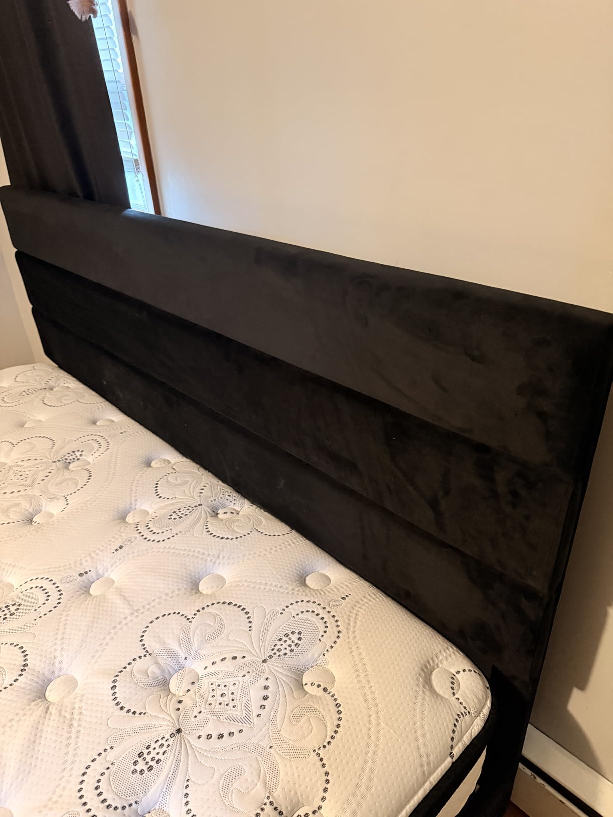 Allewie Queen Size Platform Bed Frame with Fabric Upholstered Headboard and Wooden Slats Support, Fully Upholstered Mattress Foundation, Dark Grey customer photo 2