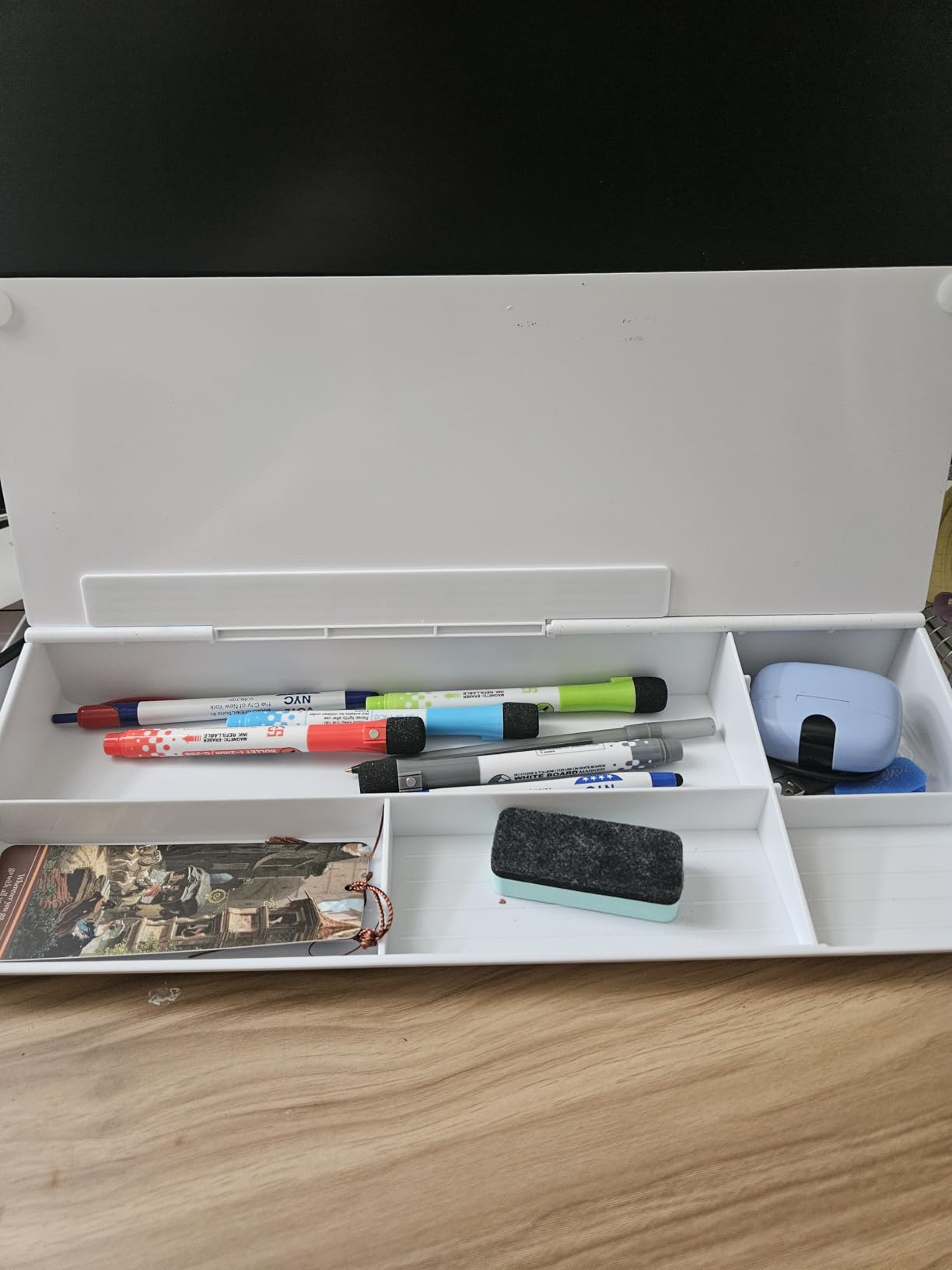TSJ OFFICE Small Desktop Whiteboard -Glass Dry Erase Board Computer Keyboard Stand White Board Surface Pad with Drawer, Desk Organizers with Accessories for Office, Home, School Supplies customer photo 2