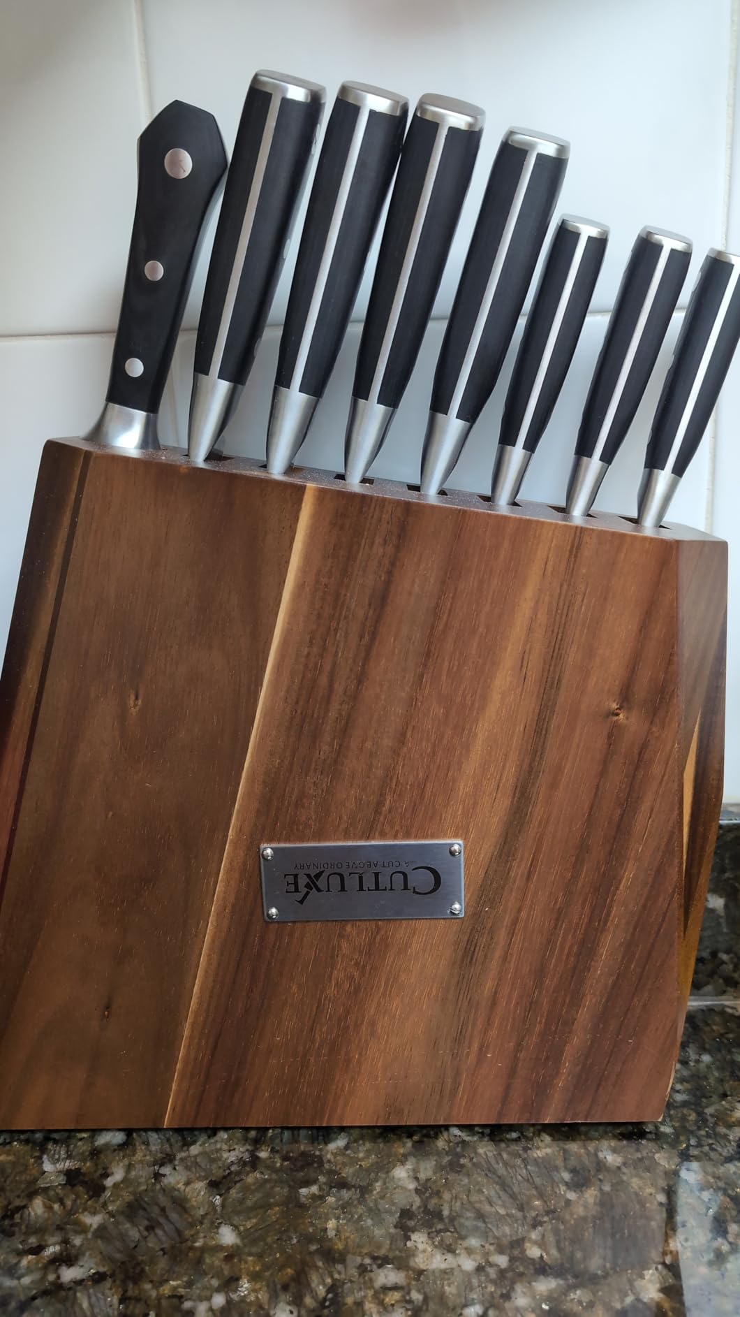 Cutluxe Kitchen Knife Set - 8 Pcs Professional Chef Knife Set with Block - Razor Sharp Knives with Full Tang Design, High Carbon German Steel, Natural Acacia Wood Block - Artisan Series customer photo 1