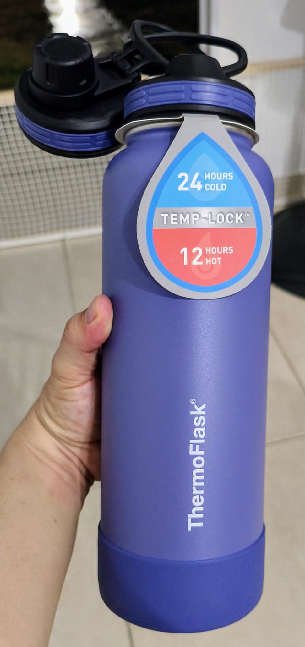 ThermoFlask Stainless Steel Water Bottles 2-Pack - Double-Wall Vacuum Insulated 40 oz BPA-Free Spout Lids - Keeps Drinks Cold 24 Hrs, Hot 12 Hrs - Leakproof, Dishwasher Safe, Gray/Pine customer photo 1