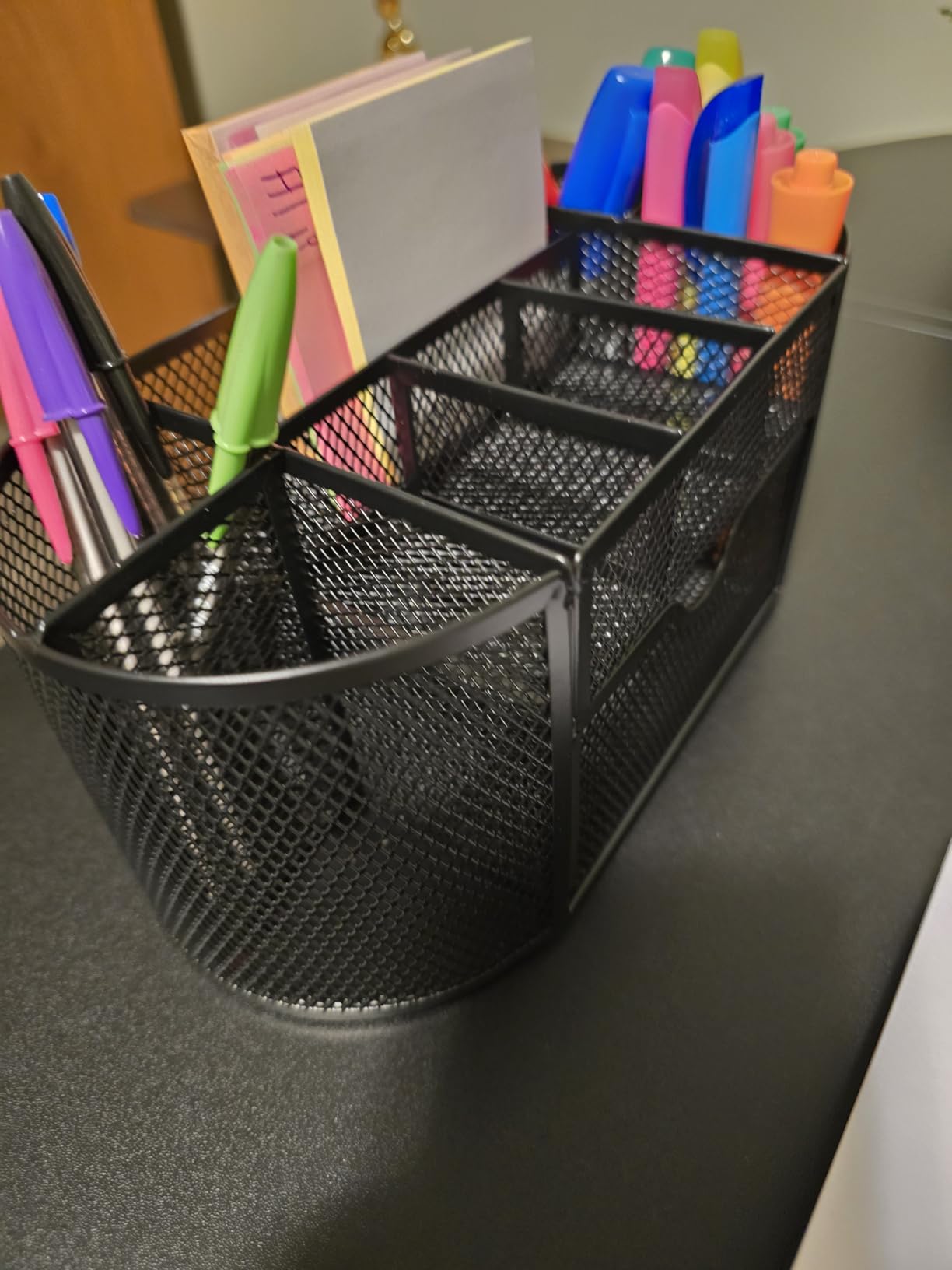 Amazon Basics Pen Holder and Desk Organizer, Office Supplies Storage Caddy, 9.1