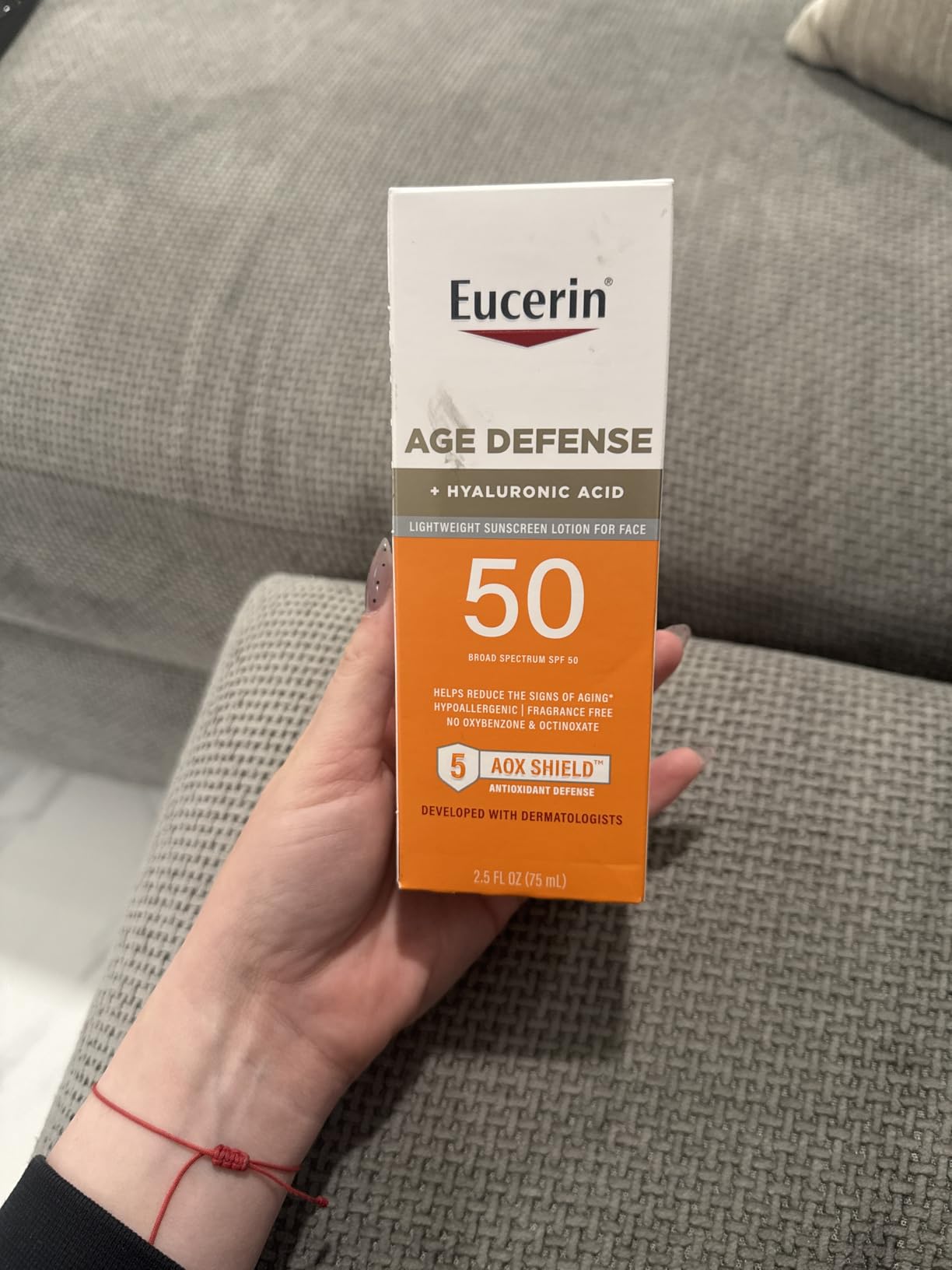 Eucerin Sun Age Defense SPF 50 Face Sunscreen Lotion with Hyaluronic Acid, Hypoallergenic, Non-Comedogenic Sunscreen SPF 50 Free of Fragrance, Oxybenzone and Octinoxate, 2.5 Fl Oz Bottle customer photo 2