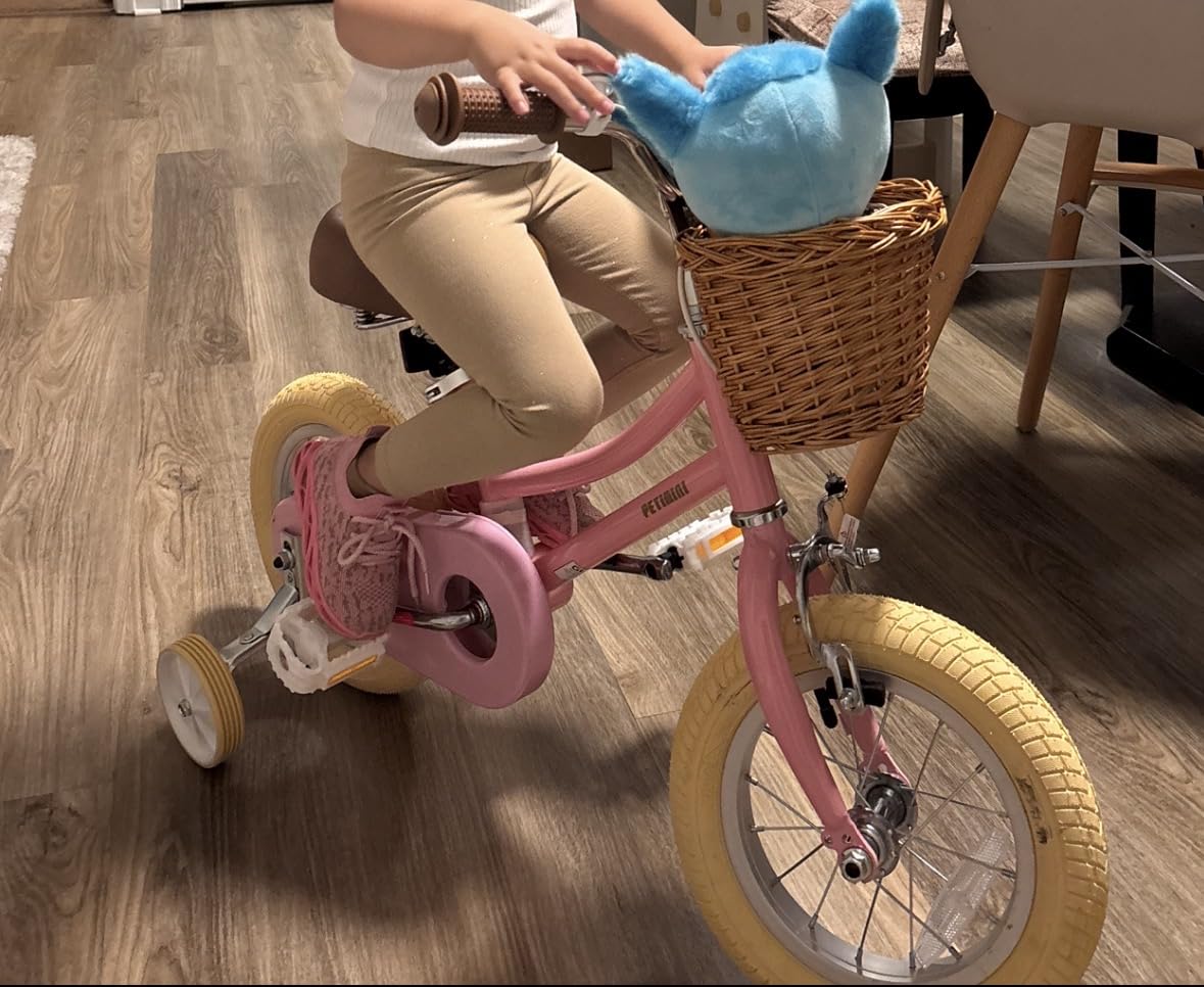 Petimini Vintage Kids Bike for Girls, 12-20 Inch Classic Bicycle with Wicker Basket & Bell, High Tensile Steel Frame, Training Wheels customer photo 2