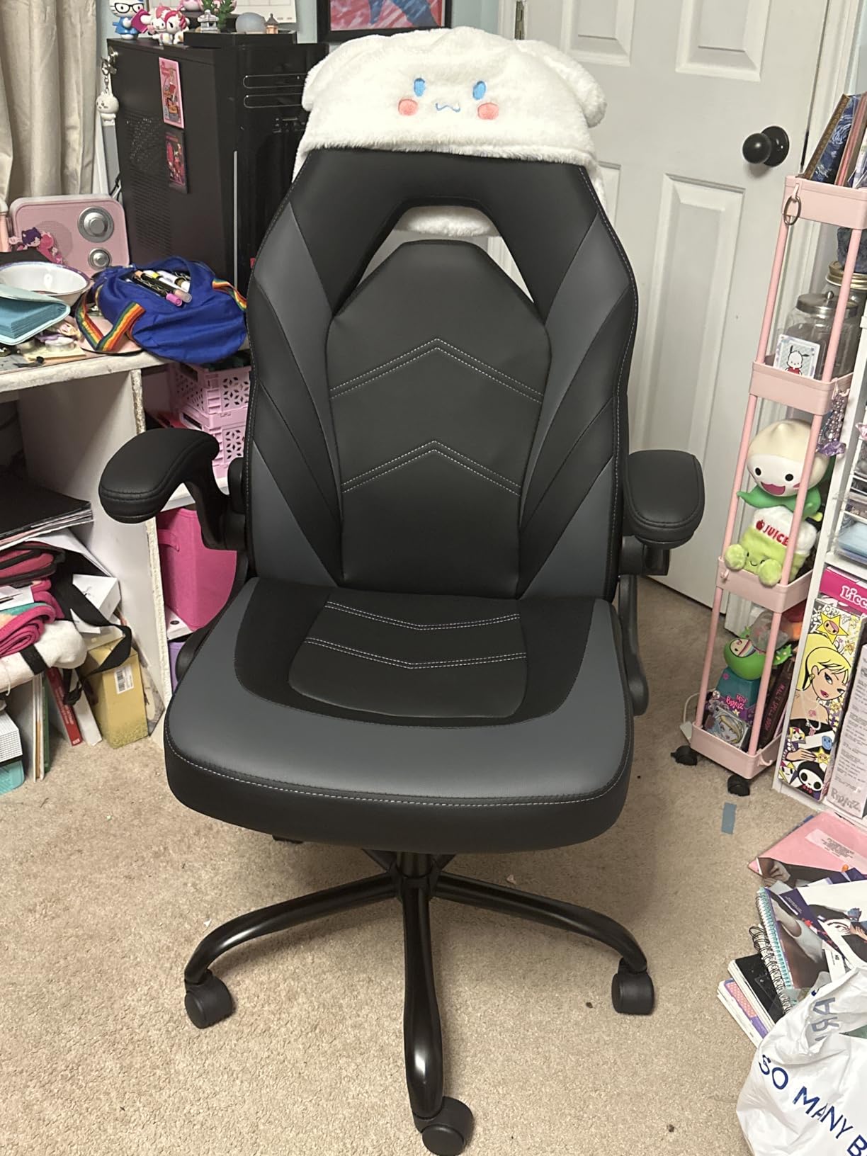 Sweetcrispy Computer Video Game Chair - Ergonomic Home Office with Comfy Lumbar Support, PU Leather Height Adjustable with Flip-up Armrest and 360° Swivel Wheels, Blue customer photo 2