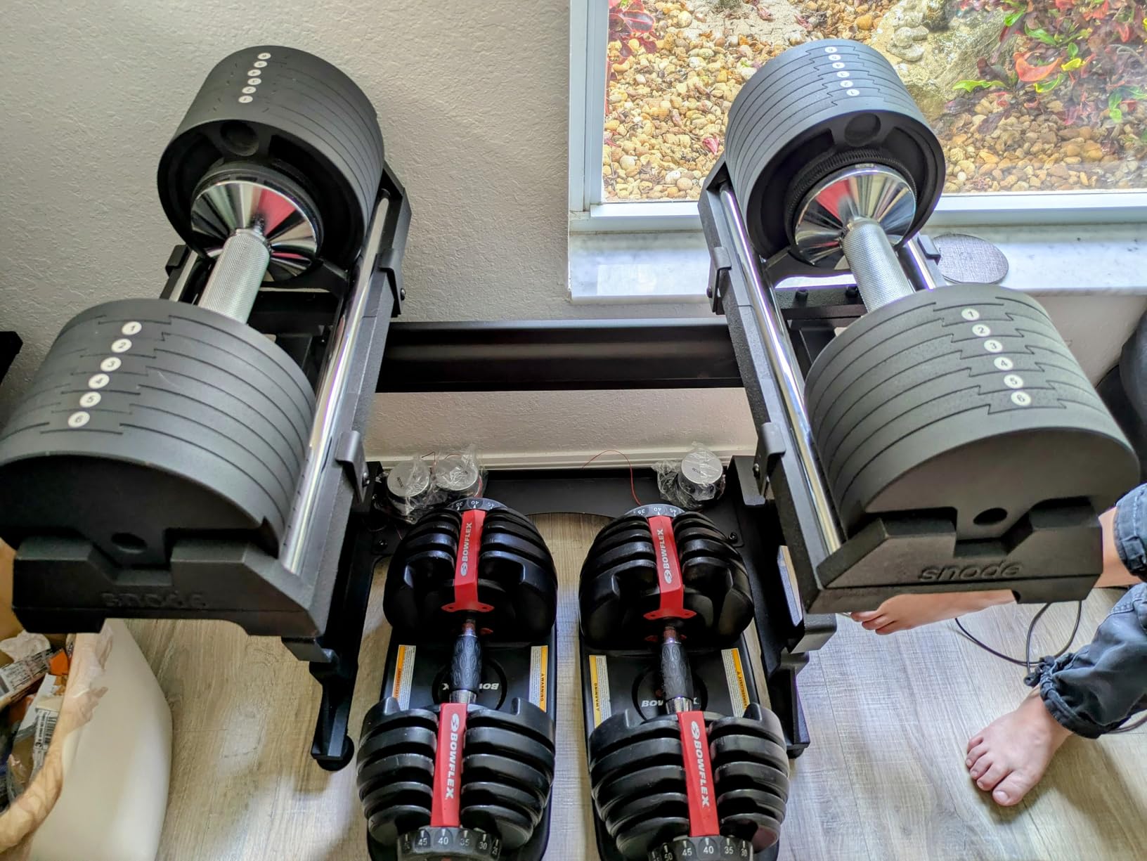 SNODE AD80 Drop Proof 80 lbs Adjustable Dumbbell Set - Adjustable Weights with Cast Iron Plates and Cradle, Knurled Handle, Fast Adjust, Compact Home Gym Equipment for Bench & Press customer photo 2