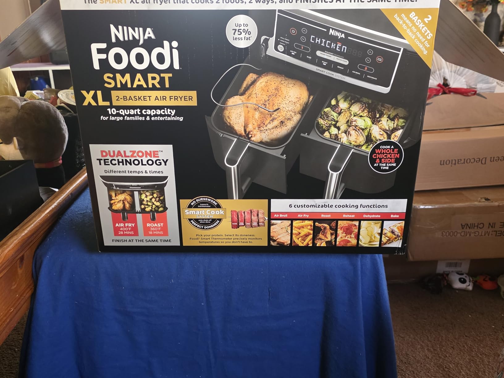 Ninja Foodi Air Fryer | 6-in-1 with 7-QT MegaZone & Basket Divider for Large Proteins & Full Meals | Cook 2 Foods at Once | 450° F | Air Fry, Roast, Broil, Dehydrate, Keep Warm & Bake | Black | DZ071 customer photo 1