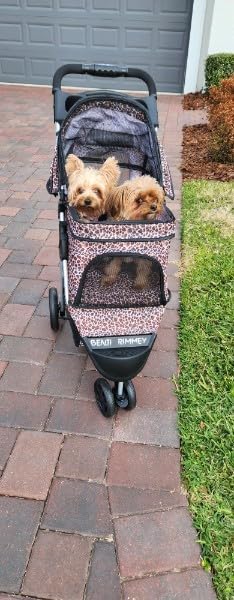 MoNiBloom Foldable Pet Stroller with Weather Cover, 3 Wheels Pet Strolling Cart for Small/Medium Dogs and Cats with Storage Basket and Cup Holder, Breathable and Visible Mesh for All-Season, Black customer photo 2