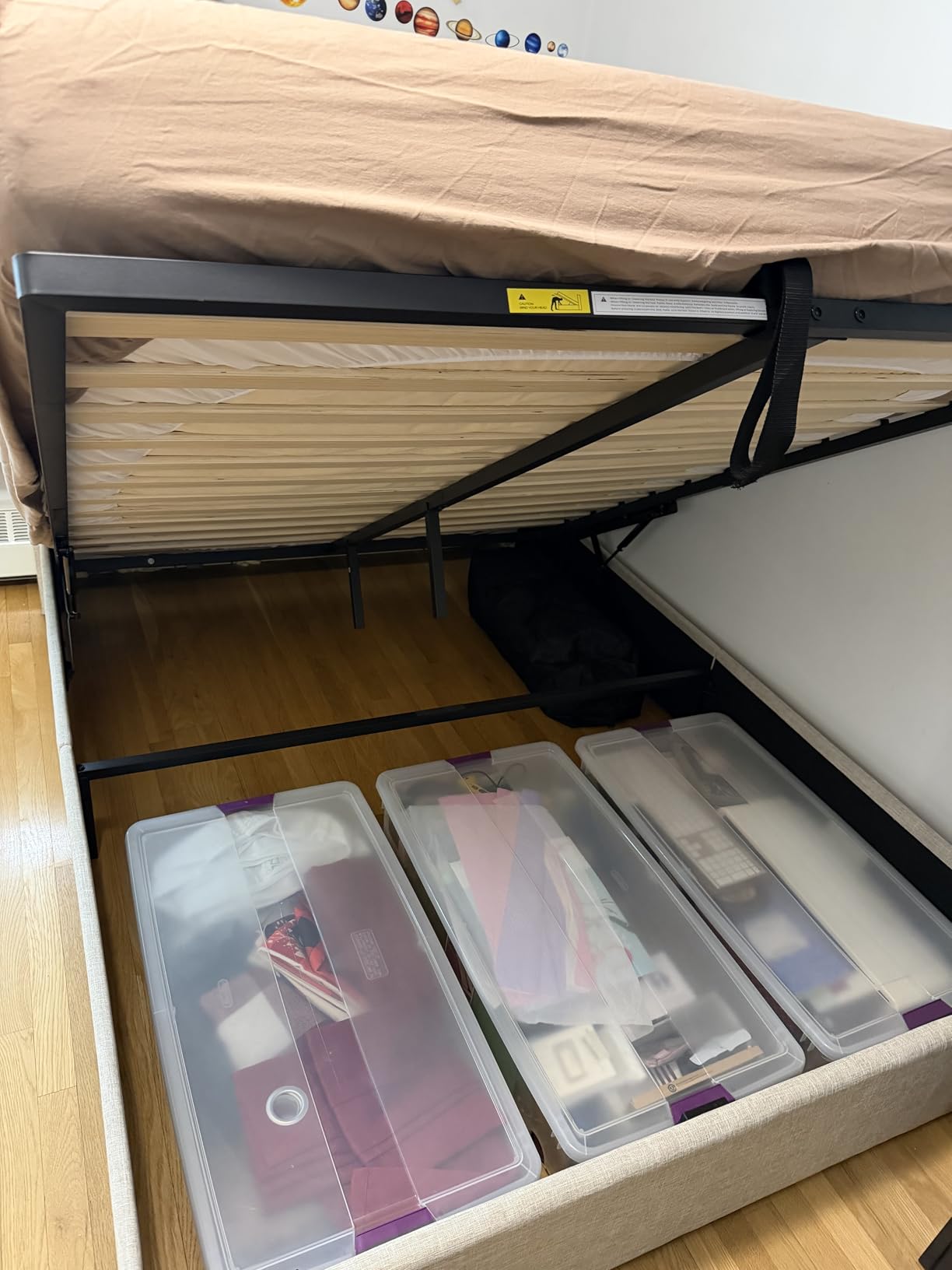 Allewie Queen Size Lift Up Storage Bed, Modern Wingback Headboard, Hydraulic Support, No Box Spring Needed, Light Beige customer photo 2