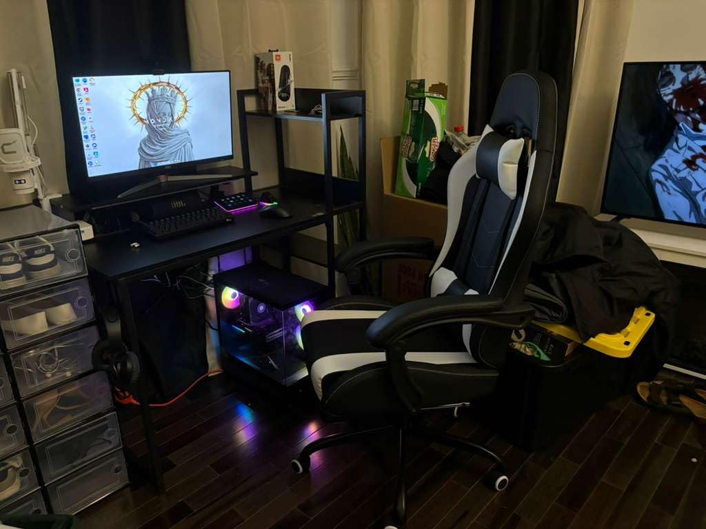 ODK Reversible Gaming Desk with LED Lights - 40 Inch Computer Desk with Storage Shelves & Monitor Stand for Small Space Bedroom customer photo 1