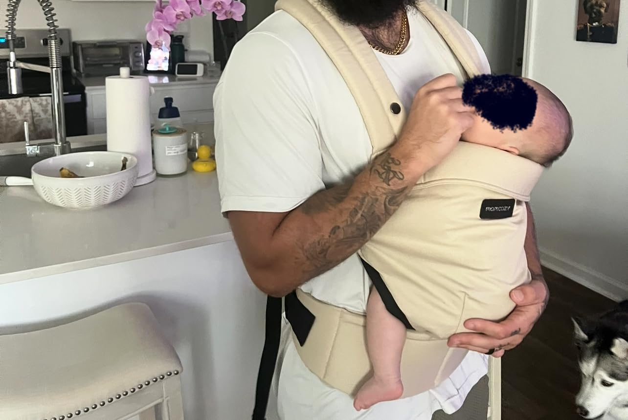 Momcozy Baby Carrier - Ergonomic, Cozy and Lightweight Carrier for 7-45lbs, Effortless to Put On, Ideal for Hands-Free Parenting, Enhanced Lumbar Support, Purehug for Infant to Toddler, Khaki customer photo 2