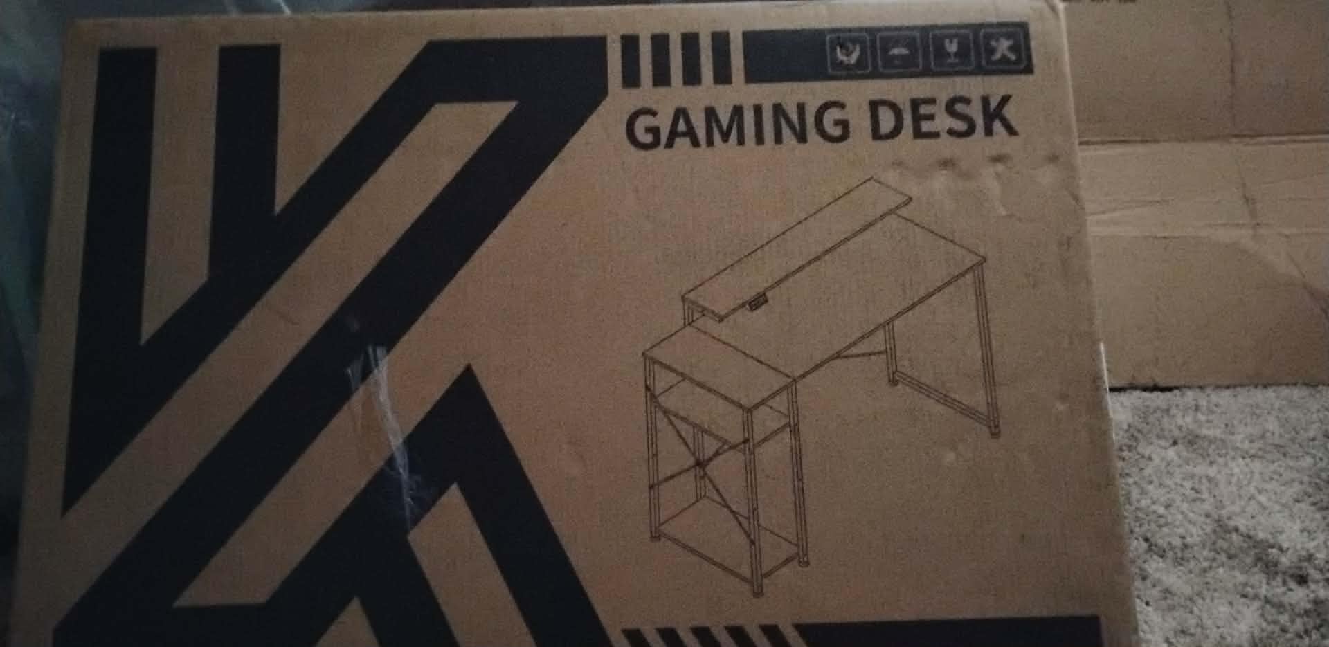 MOTPK 40 Inch Small Gaming Desk with Storage & Led Lights, Computer Desk with Shelf, Reversible Gamer Desk with Monitor Stand, Carbon Fiber Texture Black customer photo 2