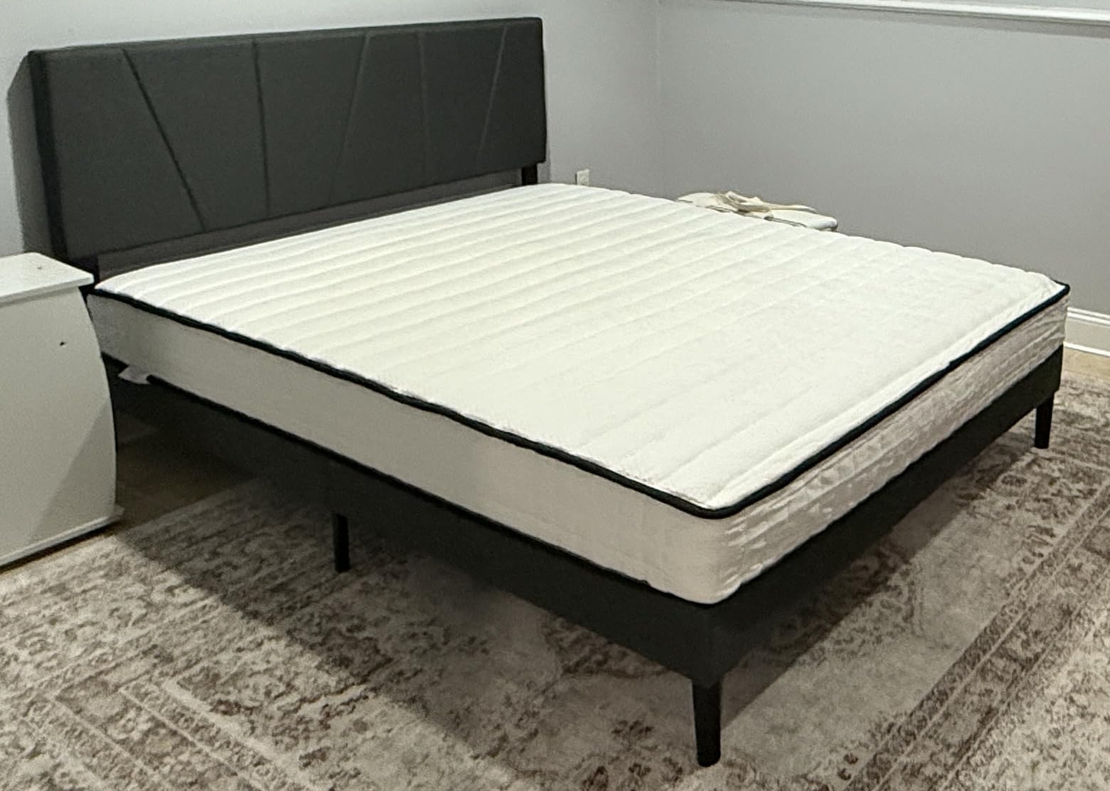 Zinus Full Piper Upholstered Platform Bed with Horizontal Paneled Headboard, Wooden Slat Support, No Box Spring Needed, Dark Grey customer photo 1