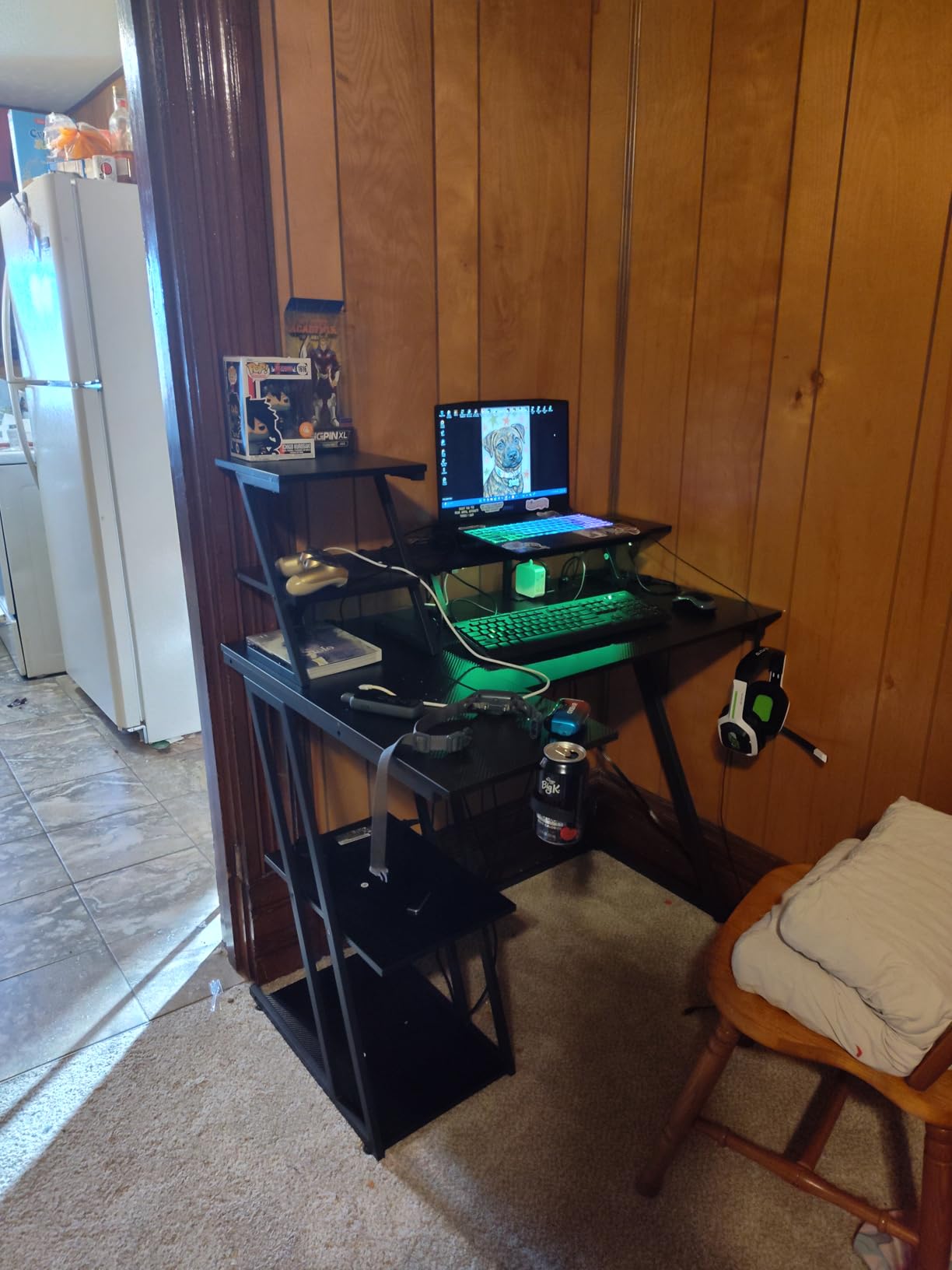 40 Inch Gaming Desk with LED Lights & Power Outlet, L Shaped Computer Gaming Table with Storage Shelves, Reversible Corner Desk with Monitor Stand for Home Office, Carbon Fiber Black customer photo 1