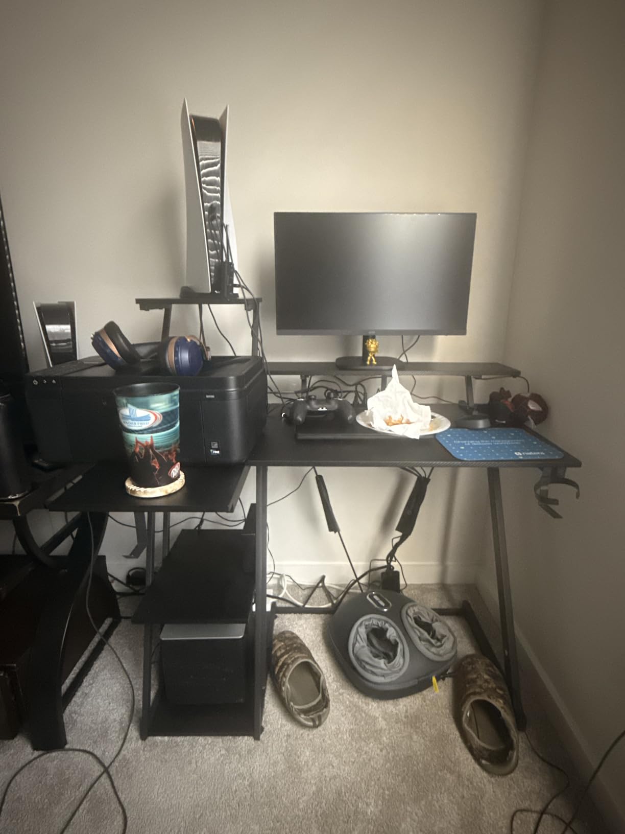 39 Inch Gaming Desk with LED Lights & Power Outlet, Small Gaming Computer Desk with Storage Shelves, L Shaped Gamer Workstations with Monitor Stand for Bedroom, Carbon Fiber Black customer photo 2
