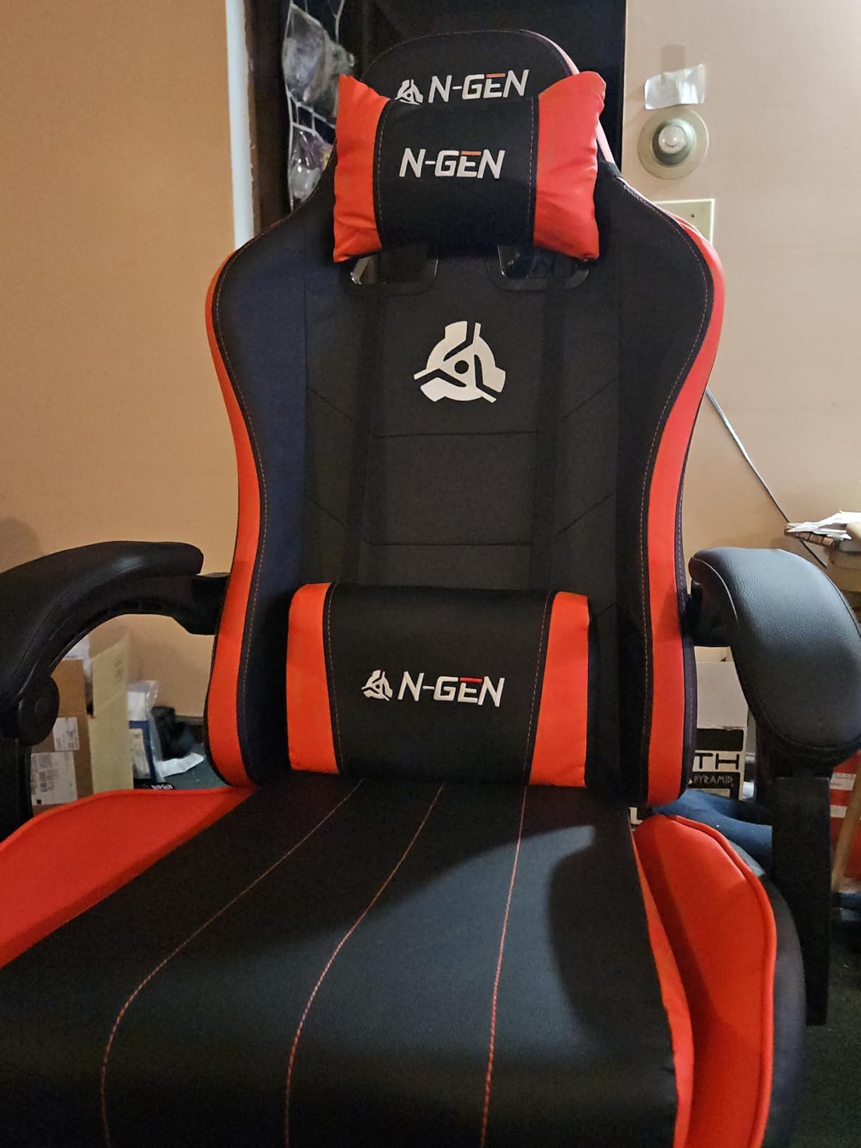 N-GEN GAMING Video Gaming Chair with Footrest Lumbar Support for Home Office High Back Recliner Height Adjustable Ergonomic Comfy Leather Computer Desk Chair (Black) customer photo 1