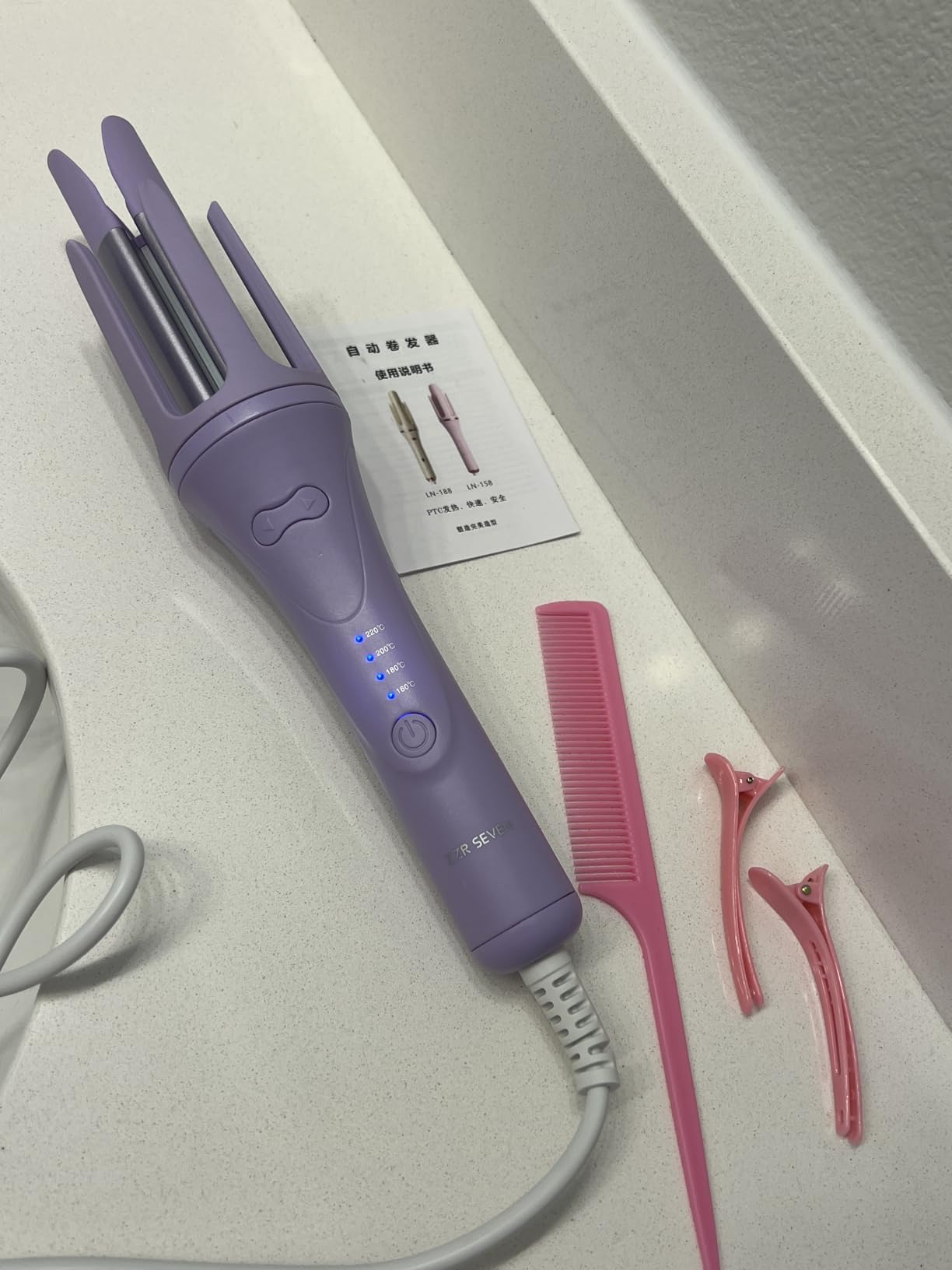 Automatic Curling Iron, 1.25 Inch Hair Curler with 4 Temp. Options, 10S Fast Heating, 2-Way Rotation, 30 Min Auto Shut-Off, Anti-Scald-Tangle for Long Hair, Dual Voltage for Travel (Pink) customer photo 2