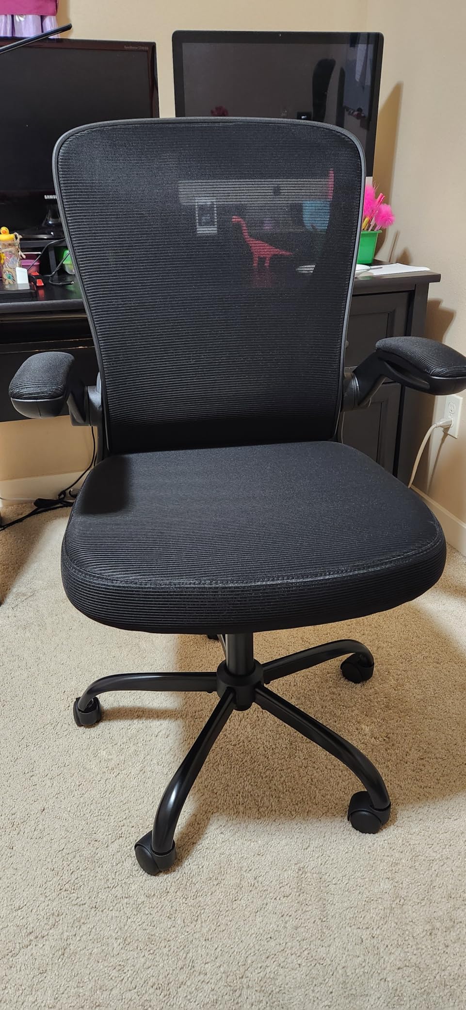 Ergonomic Office Chair, Mesh Computer Desk Chairs with Lumbar Support, Swivel Desk Chair with Flip-up Arms and Adjustable Height, Black customer photo 1