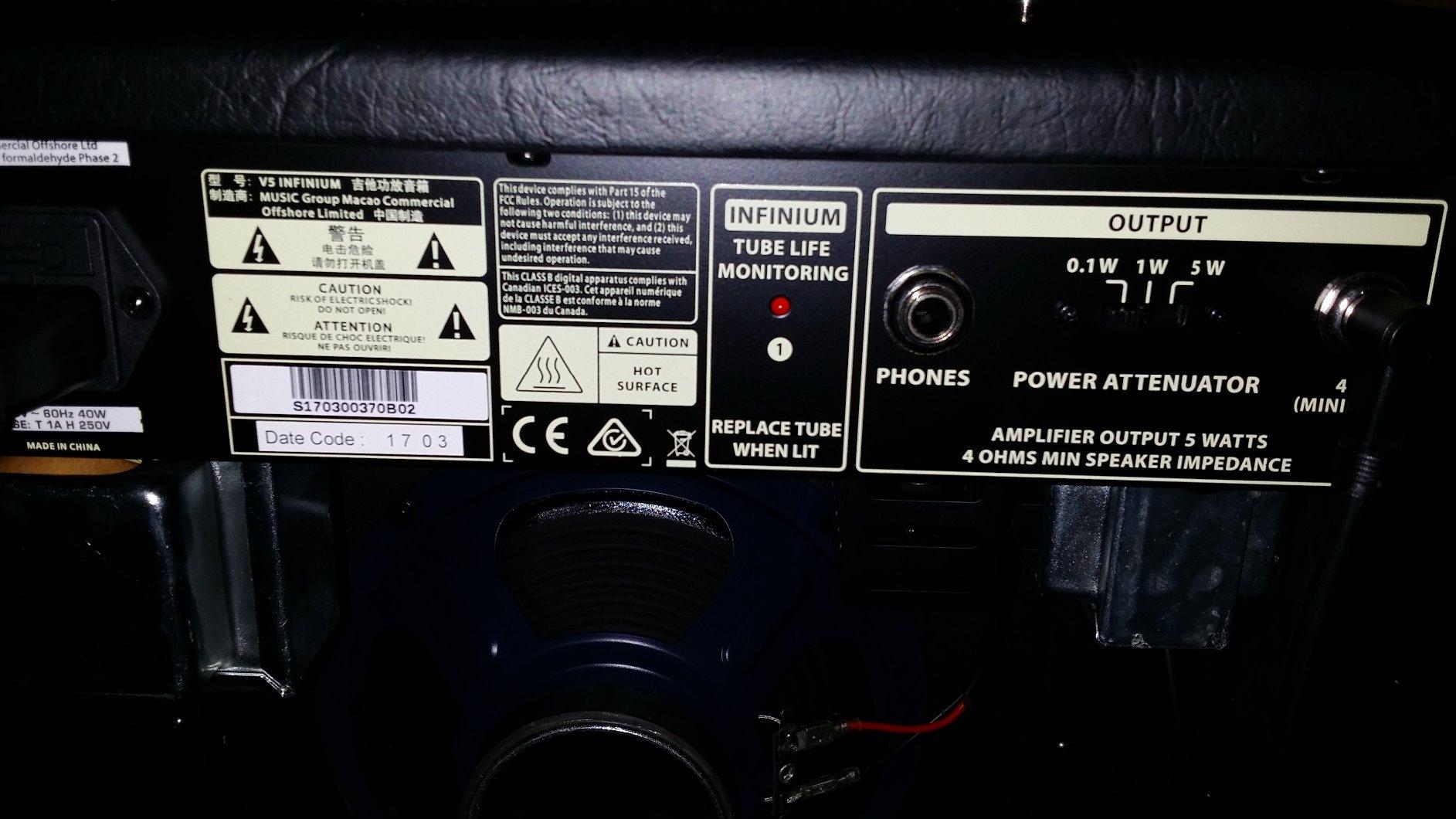 Bugera V5 INFINIUM 5-Watt Class-A Tube Amplifier Combo with Reverb and Power Attenuator customer photo 2