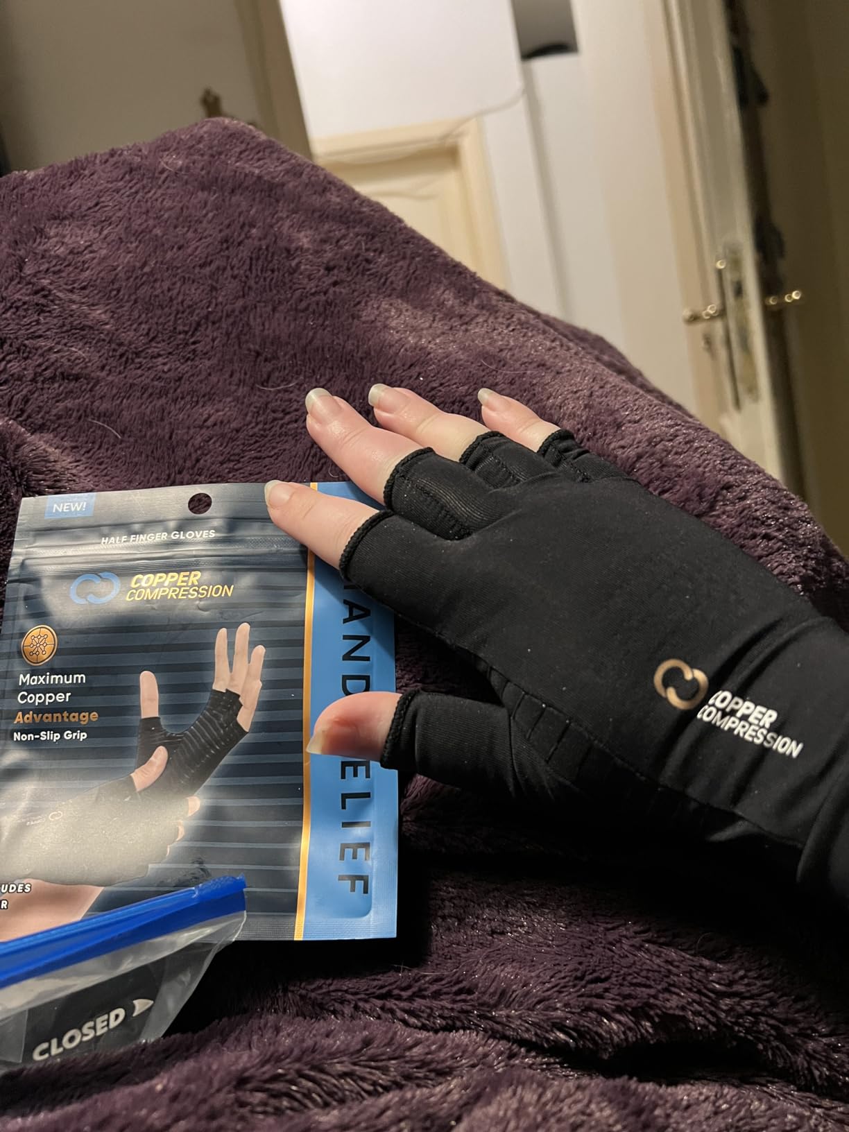 Copper Compression Arthritis Gloves | Fingerless Arthritis Carpal Tunnel Pain Relief Gloves For Men & Women | Hand Support Wrist Brace For Rheumatoid, Tendonitis, Swelling, Crocheting, Typing customer photo 1