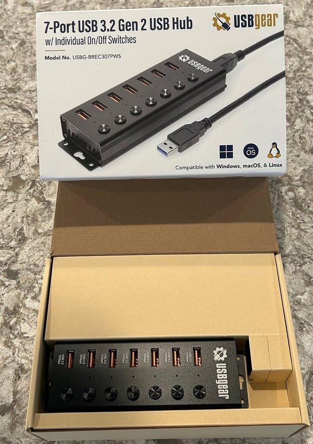 USBGear 7-Port USB Hub 3.2 Gen 1 - Mountable SuperSpeed Data Hub with USB Ports for Laptop, PC, Desktop, and More, 5V/4A Power Adapter with Type-A to Type-B Cable (3ft), Computer Accessories customer photo 2