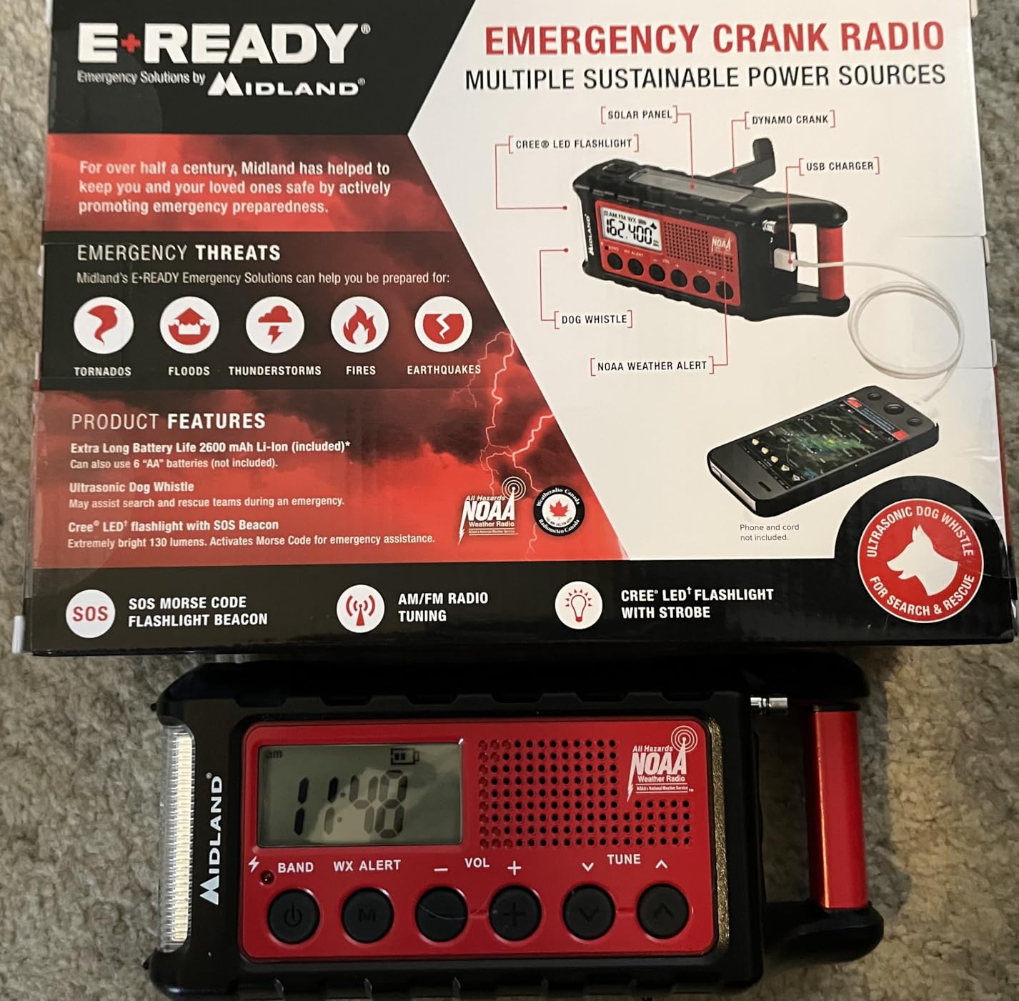 Midland - ER310, Emergency Crank Weather AM/FM Radio - Multiple Power Sources, SOS Emergency Flashlight, Ultrasonic Dog Whistle, & NOAA Weather Scan + Alert customer photo 2