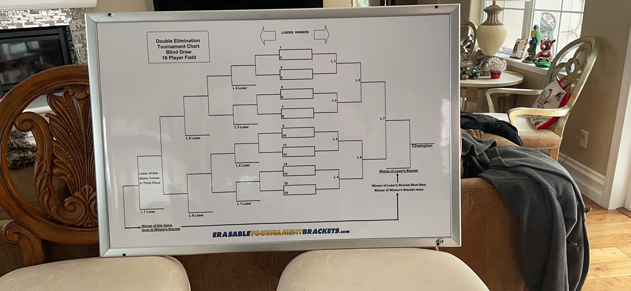 Zieglerworld 16 Player Erasable Blind Draw Double Elimination Tournament Bracket Chart + Erasable Pen 22x34 customer photo 1