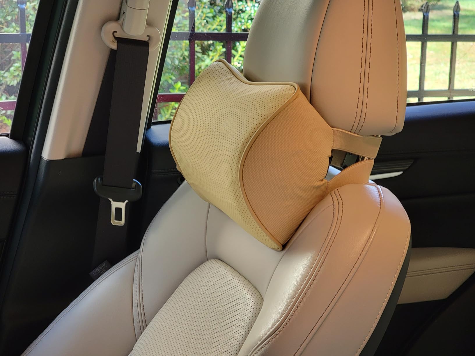 Aukee Car Headrest Pillow Memory Foam Car Neck Pillow with Adjustable Strap Soft Leather Headrest for Driving Home Office Black (1PC) customer photo 2