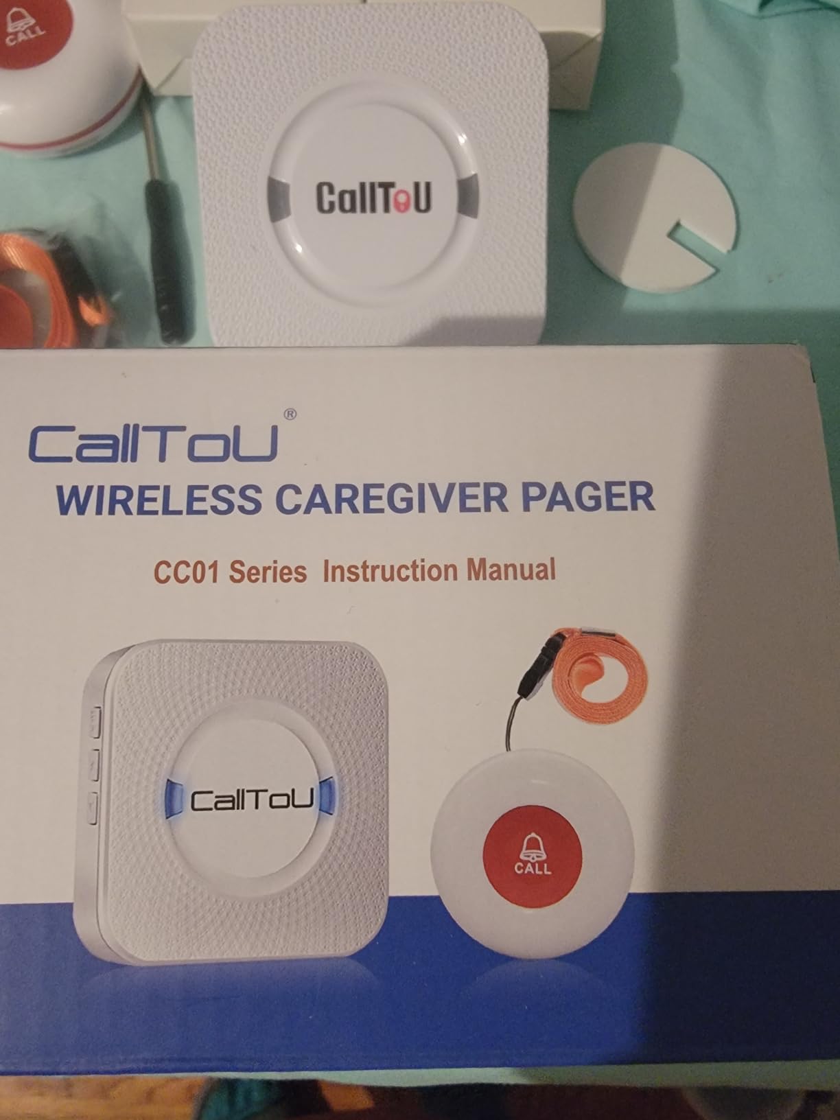 CallToU Wireless Caregiver Pager Smart Call System 2 SOS Call Buttons/Transmitters 2 Receivers Nurse Calling Alert Patient Help System for Home/Personal Attention Pager 500+Feet Plugin Receiver customer photo 2