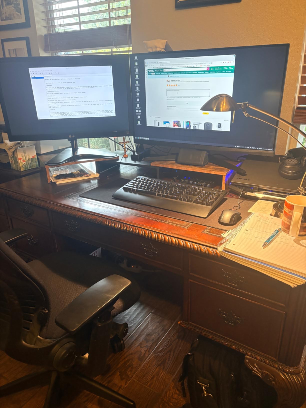 TAVR Dual Monitor Stand Riser Office Desktop Organizer Stand for 2 Monitors, Adjustable Length and Angle 3 Shelf, Extra Long Multifunctional Stand up to 43.3