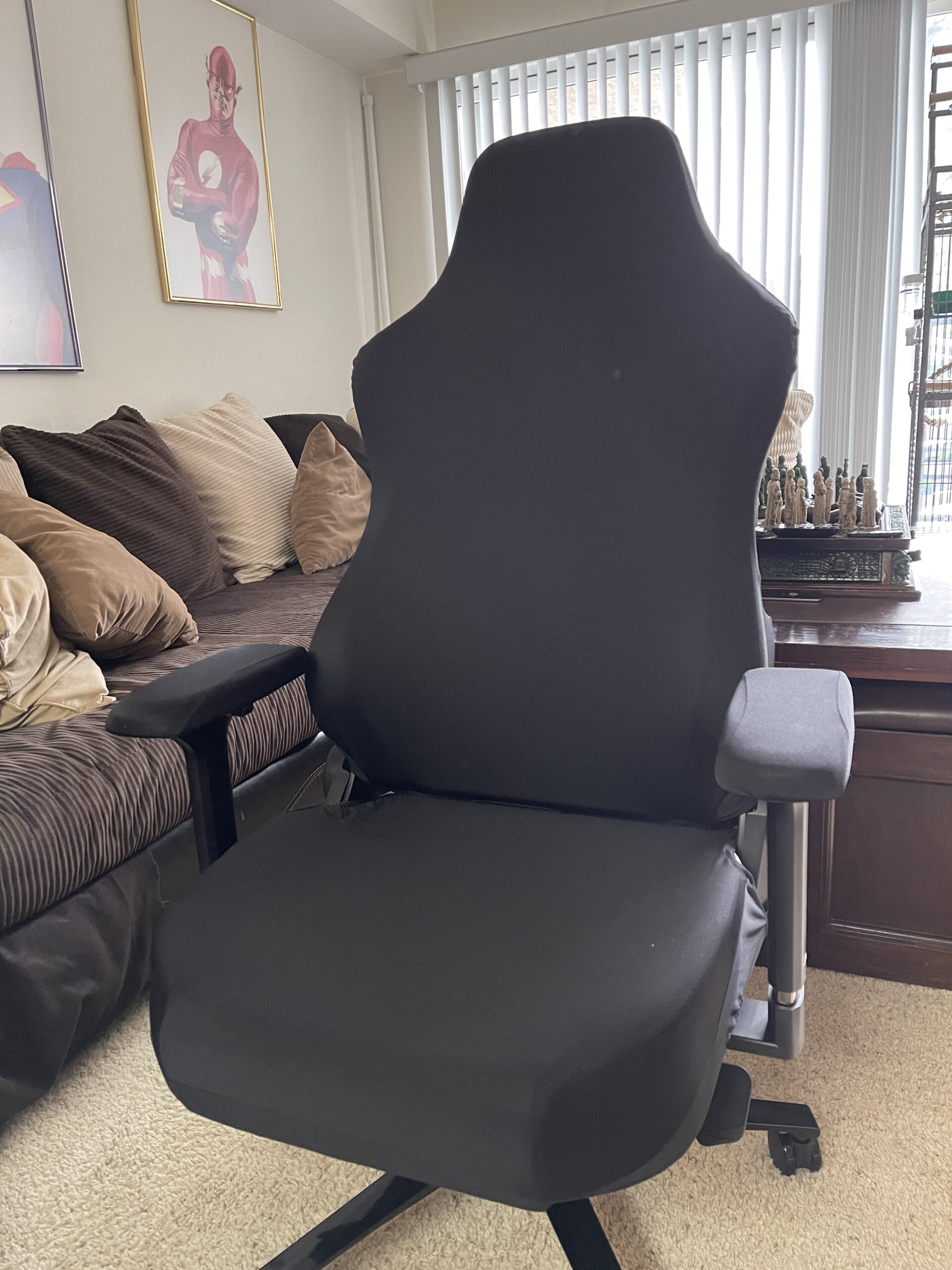 BTSKY Ergonomic Office Computer Game Chair Slipcovers Stretchy Polyester Covers for Reclining Racing Gaming Gaming Chair Black (No Chair) customer photo 2