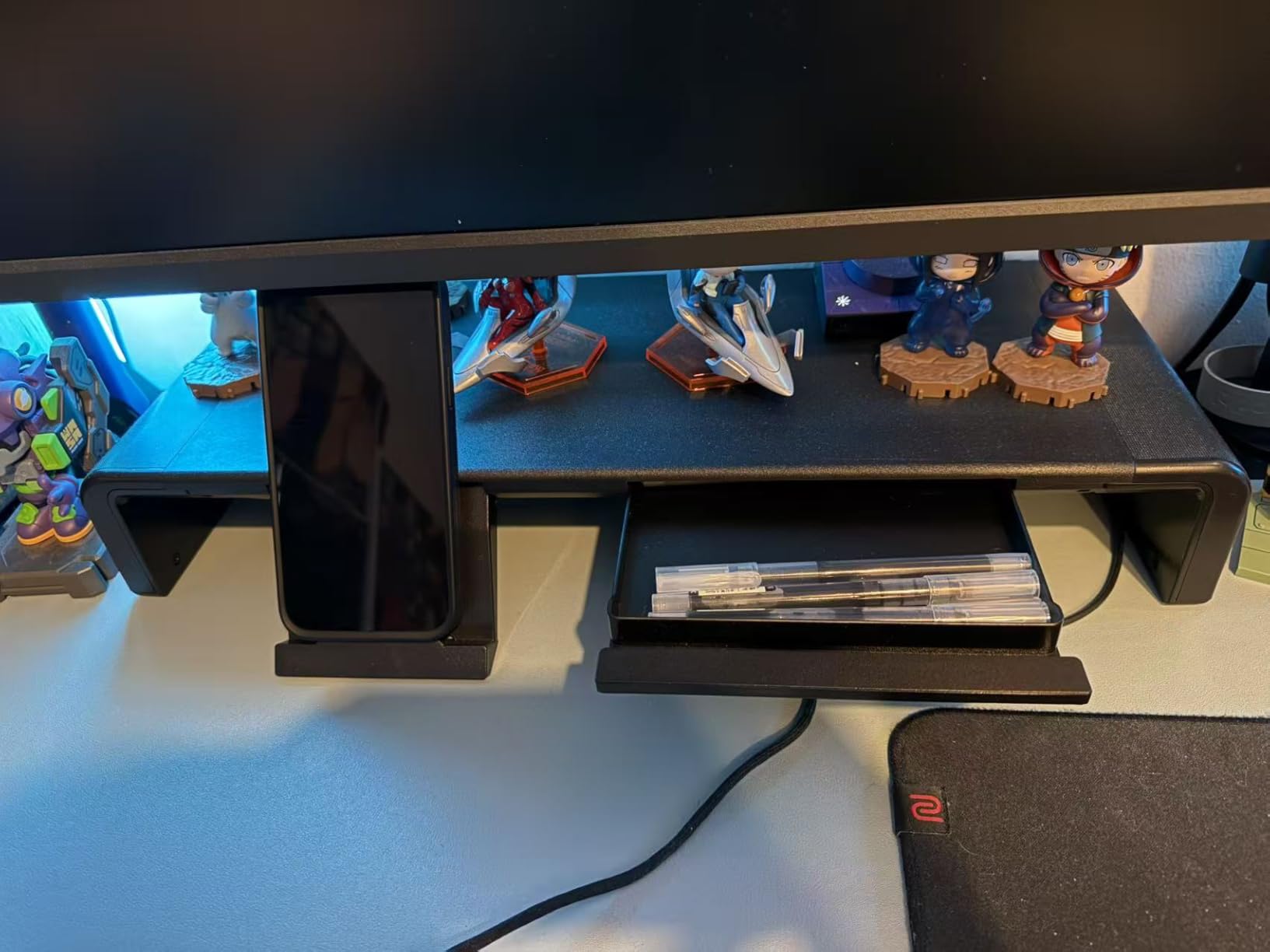 Monitor Stand Riser, Klearlook Foldable, Height Adjustable Computer Stand, Desk Shelf Riser with Storage Drawer &Tablet Phone Stand for Desktop, Laptop (White) customer photo 1