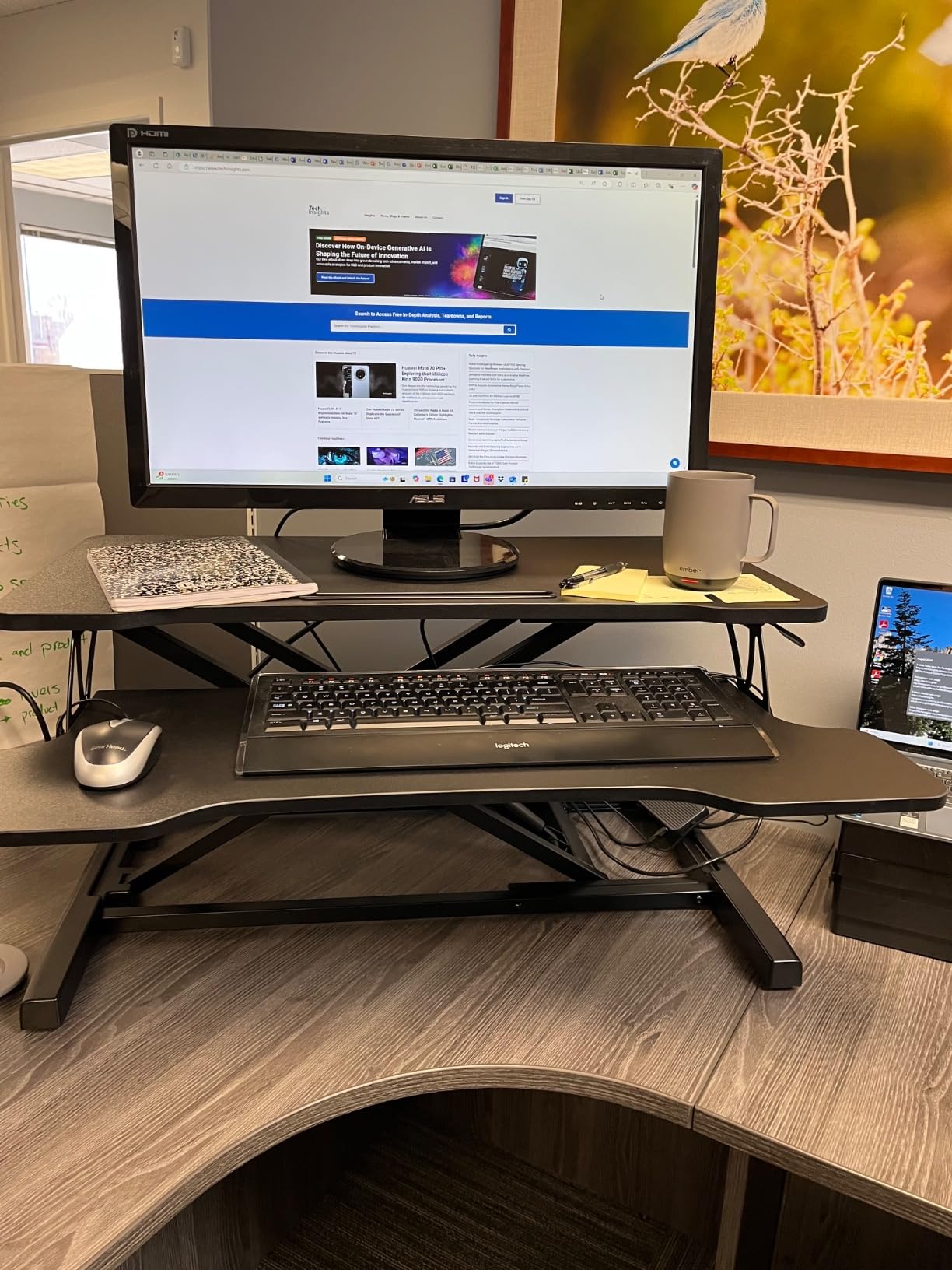 FITUEYES Height Adjustable Standing Desk 32 inch Wide Sit to Stand Converter Stand Up Desk Tabletop Workstation for Dual Monitor Riser FSD308001WB customer photo 2