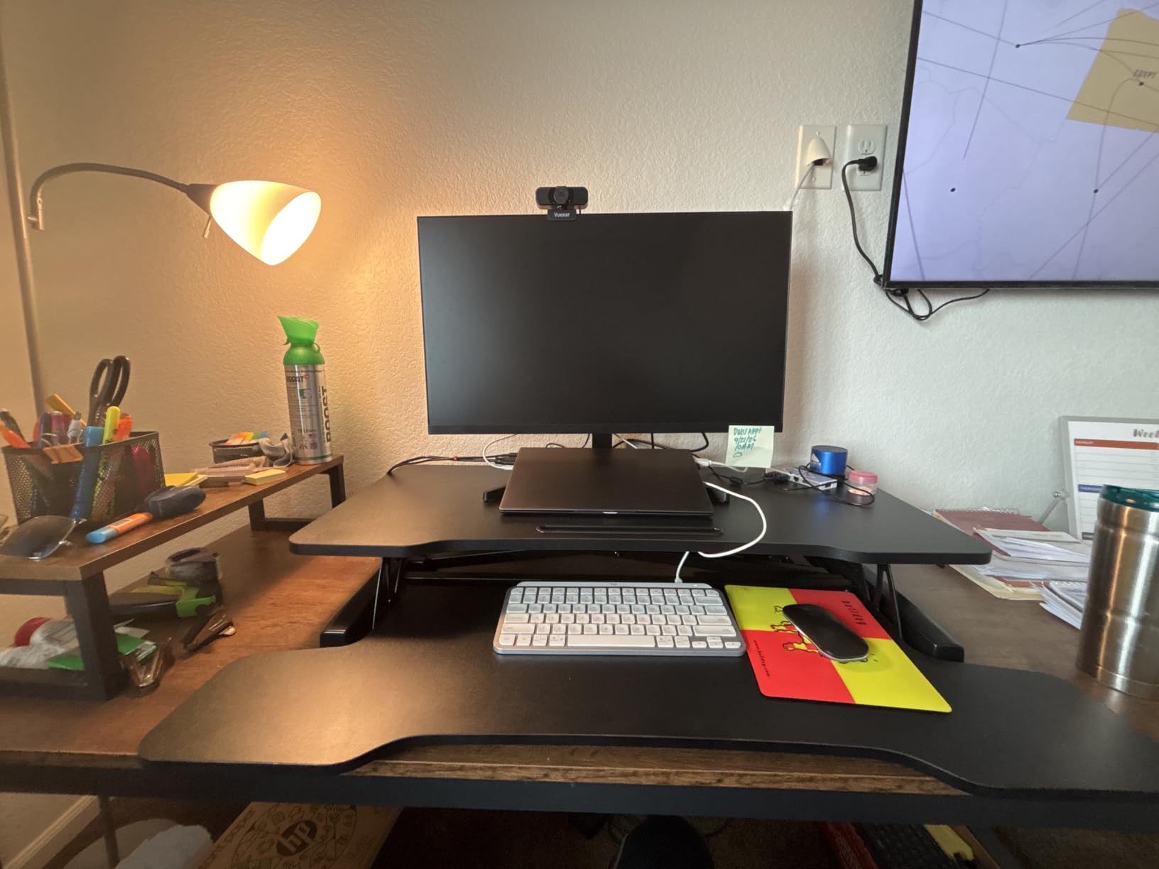 FITUEYES Height Adjustable Standing Desk 36 inch Wide Sit to Stand Converter Stand Up Desk Tabletop Workstation for Laptops Dual Monitor Riser Black SD309101WB customer photo 1