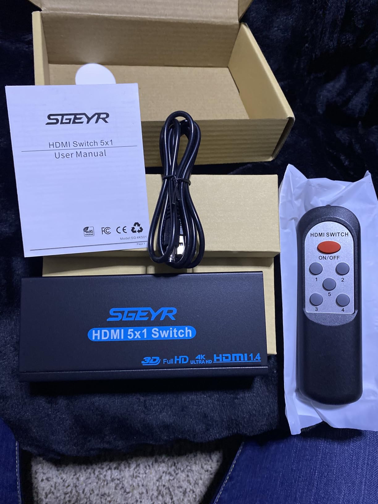 HDMI Switch SGEYR 5x1 HDMI Switcher 5 in 1 Out HDMI Selector 5 Port Box with IR Remote Control HDMI 1.4 HDCP 1.4 Support 4K@30Hz Ultra HD 3D 2160P 1080P customer photo 1
