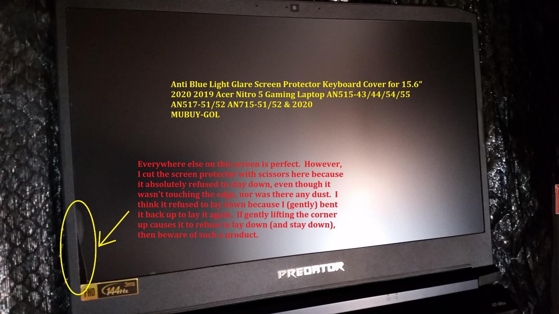 Screen Protector for Acer Nitro 5 15.6/Nitro V 15 15.6 inch Gaming Laptop, Acer Predator Helios 15.6/Predator Triton 15.6 inch Gaming Laptop, Eyes Protection Blue Light Glare UV Blocking Filter Film customer photo 2