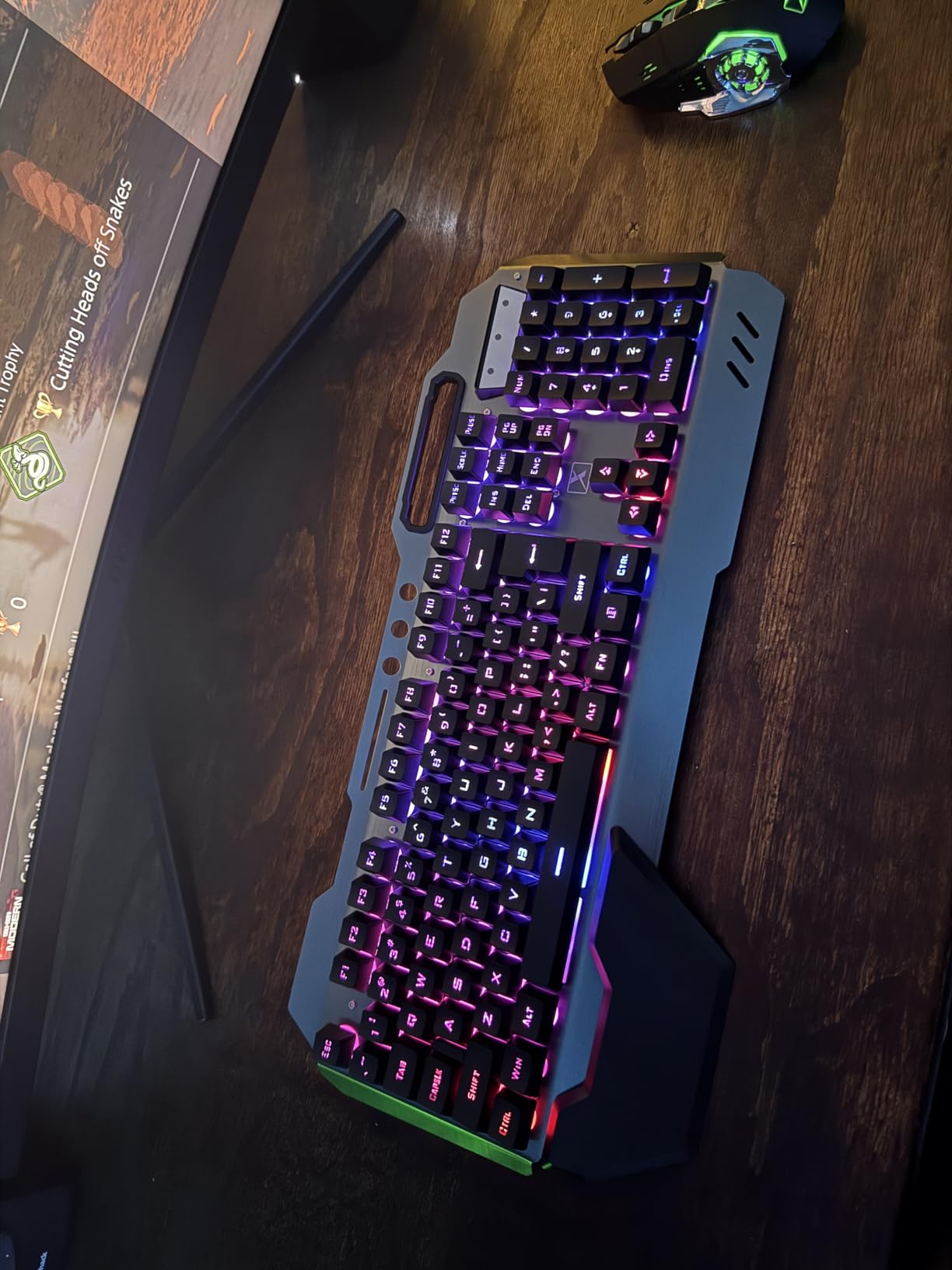 Wireless Gaming Keyboard and Mouse,Rainbow Backlit Rechargeable Keyboard Mouse with 3800mAh Battery Metal Panel,Removable Hand Rest Mechanical Feel Keyboard and 7 Color Gaming Mute Mice for PC Gamers customer photo 1