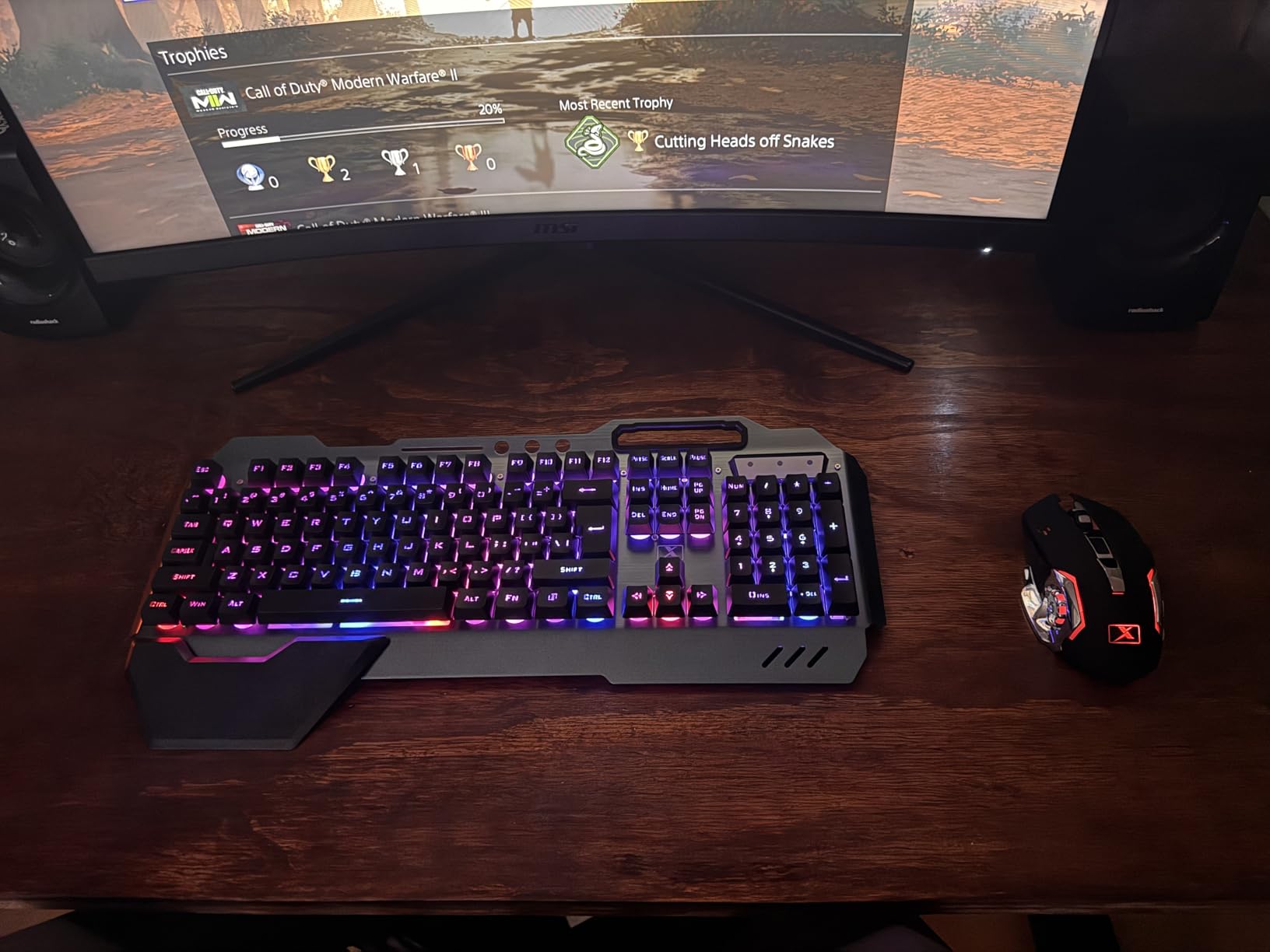 Wireless Gaming Keyboard and Mouse,Rainbow Backlit Rechargeable Keyboard Mouse with 3800mAh Battery Metal Panel,Removable Hand Rest Mechanical Feel Keyboard and 7 Color Gaming Mute Mice for PC Gamers customer photo 2