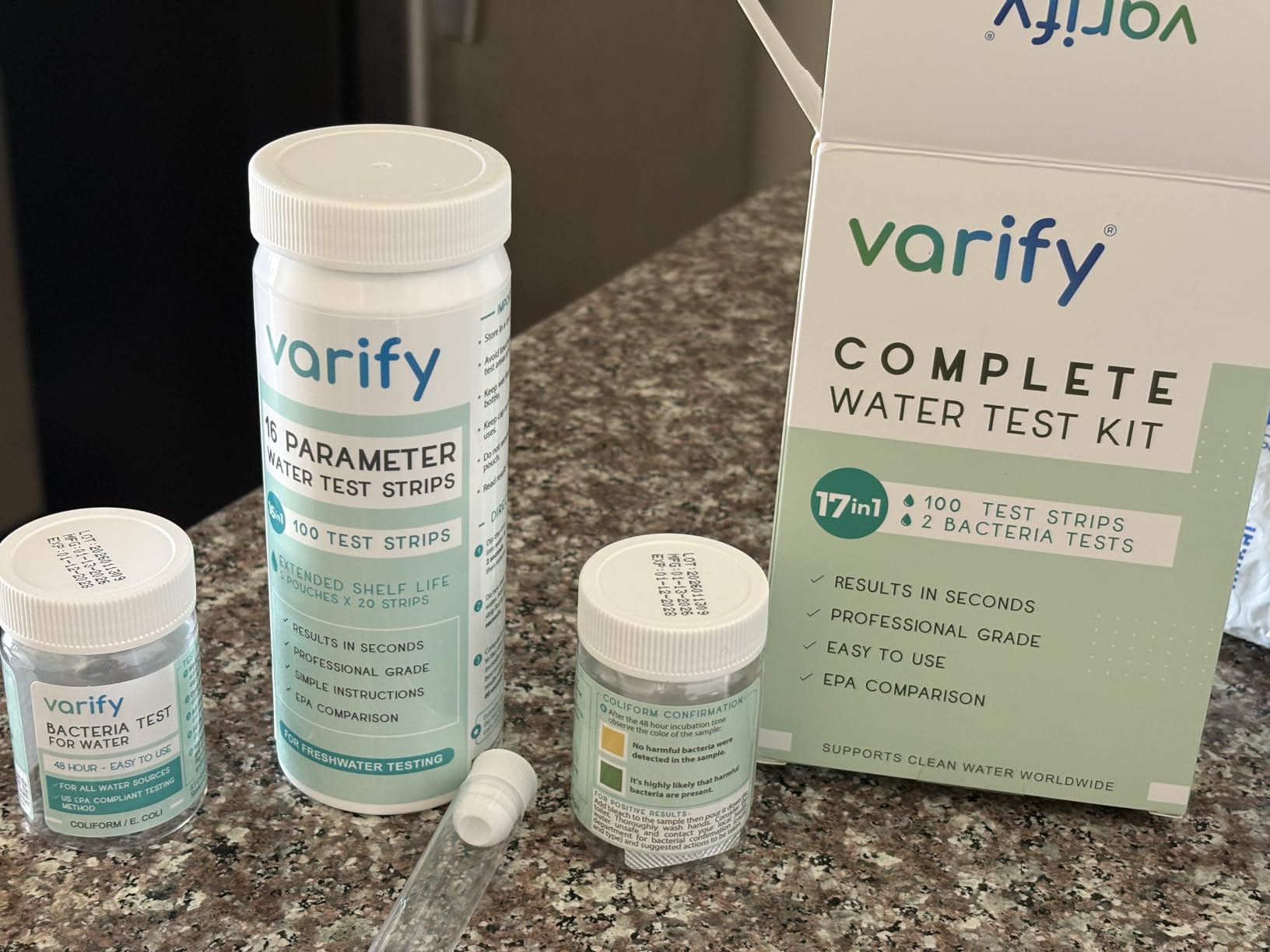 Varify 17in1 Complete Drinking Water Test Kit - 100 Strips + 2 Bacteria Tester Kits - Well, Tap, Home, City Water Testing Strip for Lead, Alkaline, Chlorine, Hardness, Iron, Fluoride, Copper & More customer photo 2