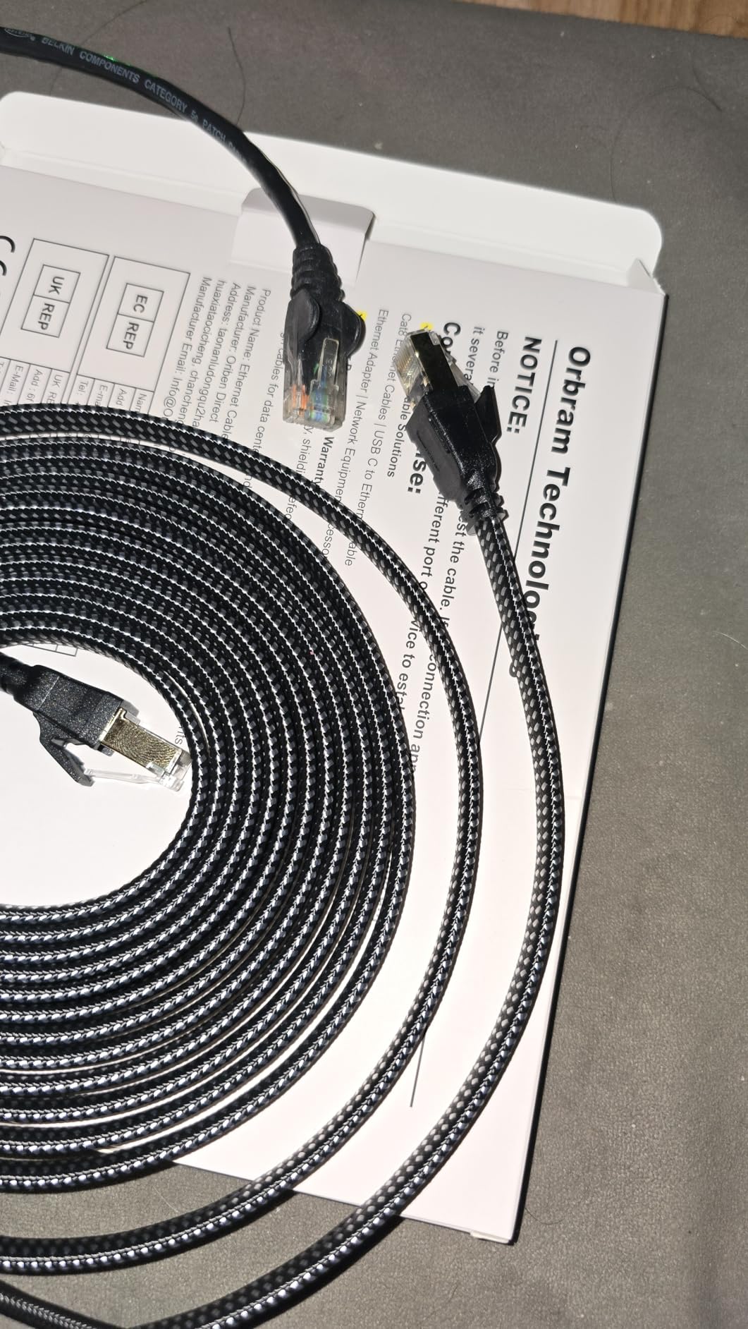 Orbram Cat 8 Ethernet Cable 15 ft, Nylon Braided High Speed Heavy Duty Network LAN Patch Cord, 40Gbps 2000Mhz SFTP RJ45 Flat Internet Cable Shielded in Wall, Indoor&Outdoor for Modem/Router/Gaming/PC customer photo 1