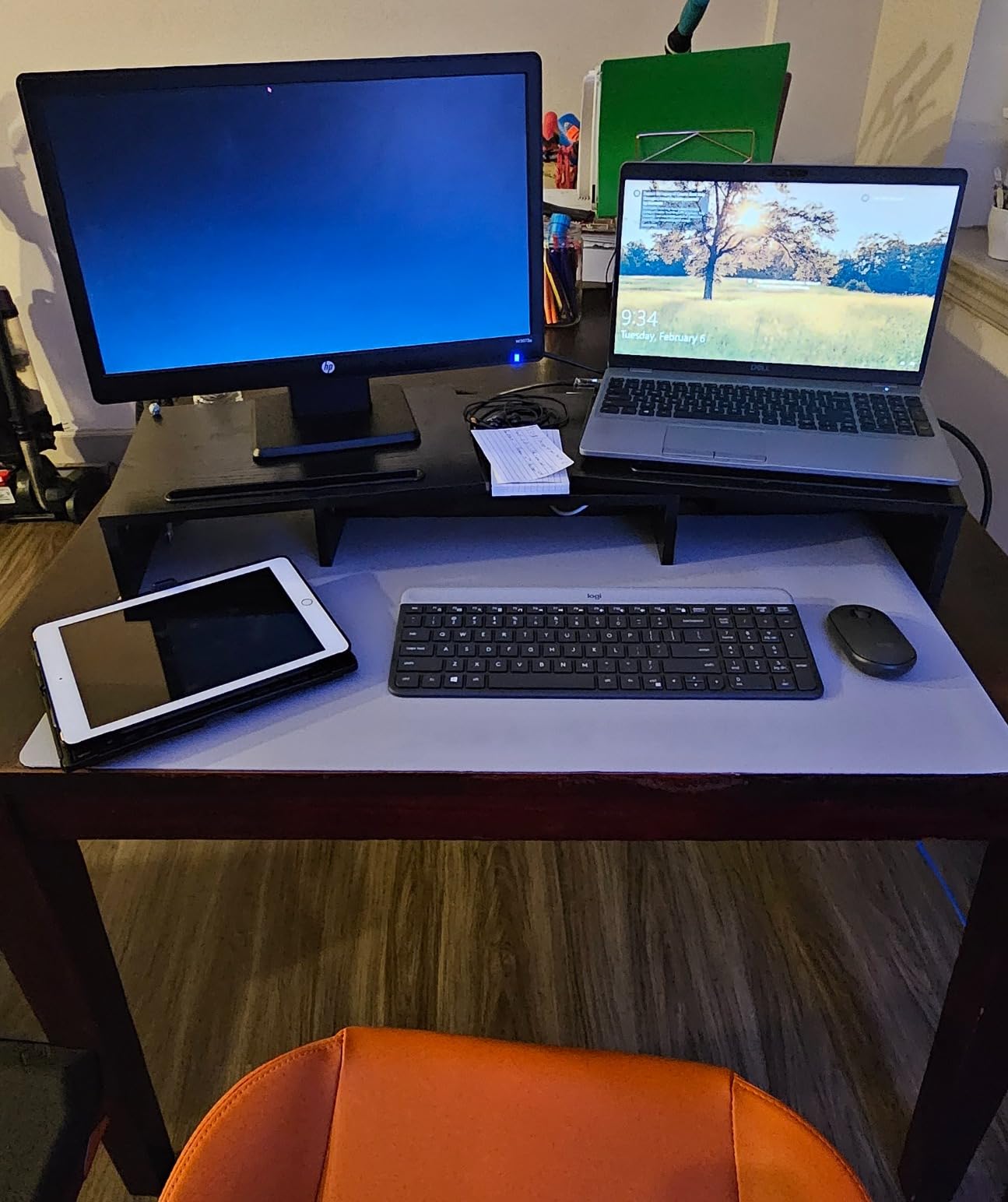 AMERIERGO Dual Monitor Stand Riser- 3 Shelf Screen Stand with Adjustable Length and Angle, 2 Extra Functional Slot Desktop Organizer Stand for PC, Computer, Laptop (Light Wood) customer photo 2