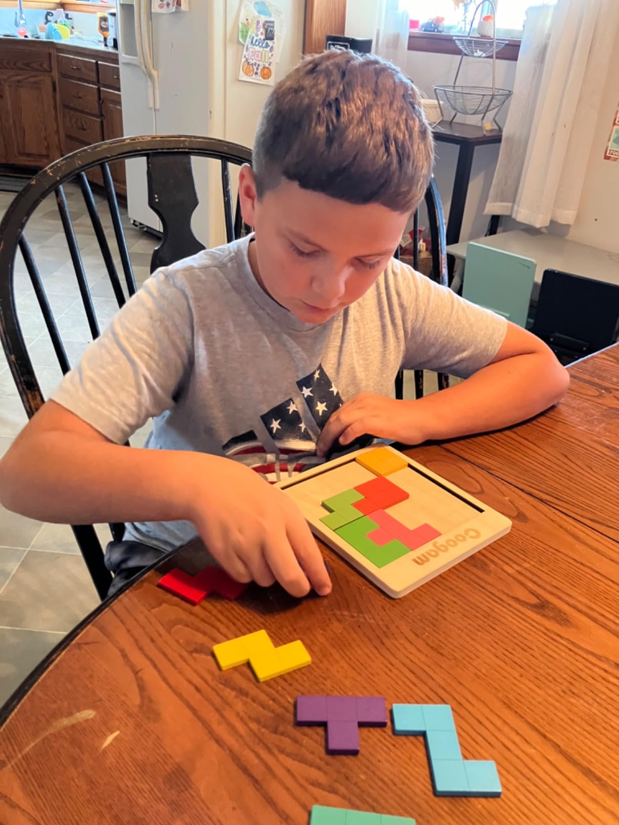 Coogam Wooden Puzzle Pattern Blocks Brain Teasers Game with 60 Challenges, 3D Russian Building Toy Wood Tangram Shape Jigsaw Puzzles Montessori STEM Educational Toys Gift for Kids Adults customer photo 1