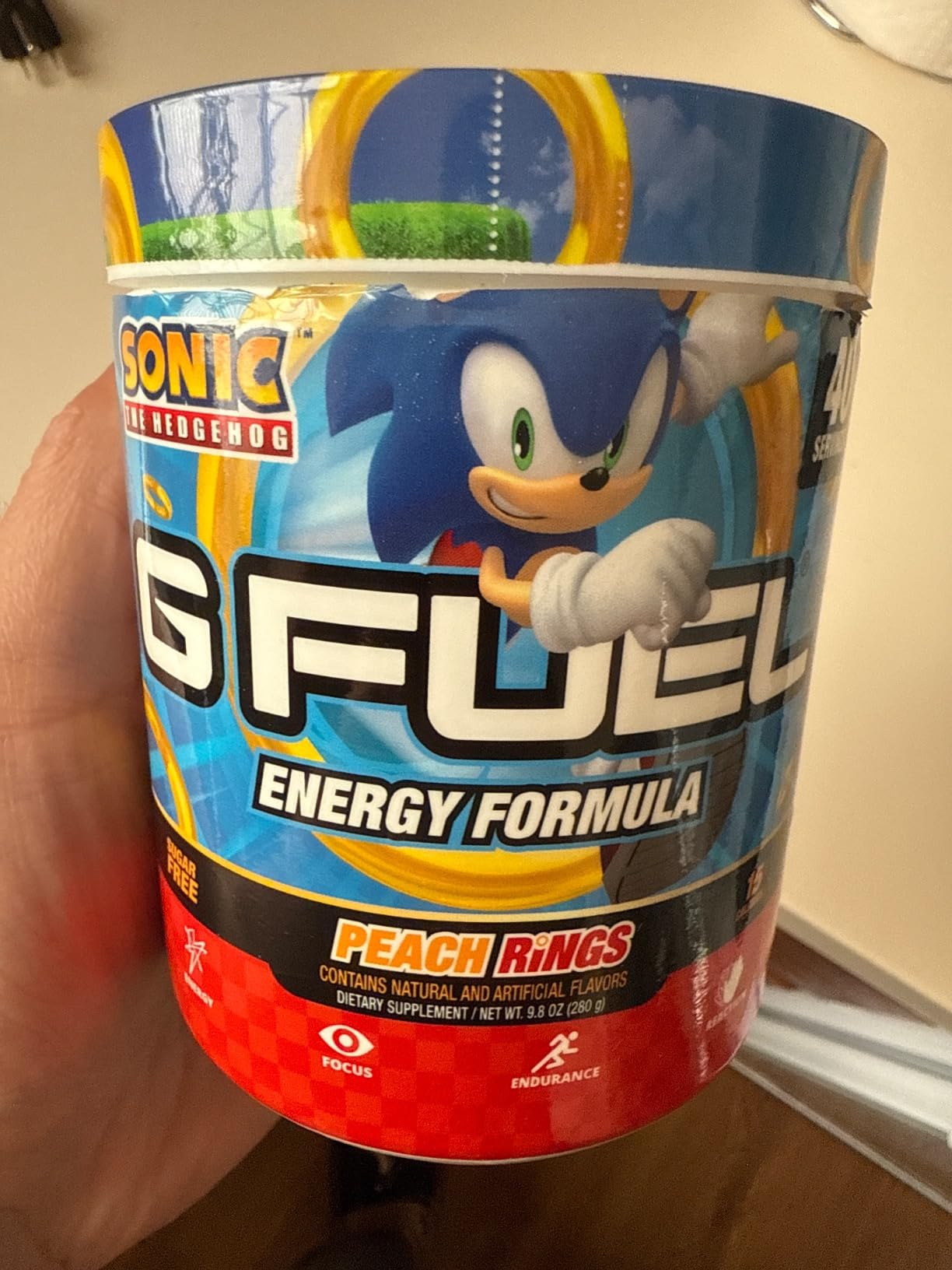 G Fuel Sonic 2.0 Energy Drink Powder, Pre Workout Caffeine Mix for Gaming, Sugar Free Focus Amino, Vitamin + Antioxidants, 9.8oz (Peach Ring Candy, 40 Servings) customer photo 2
