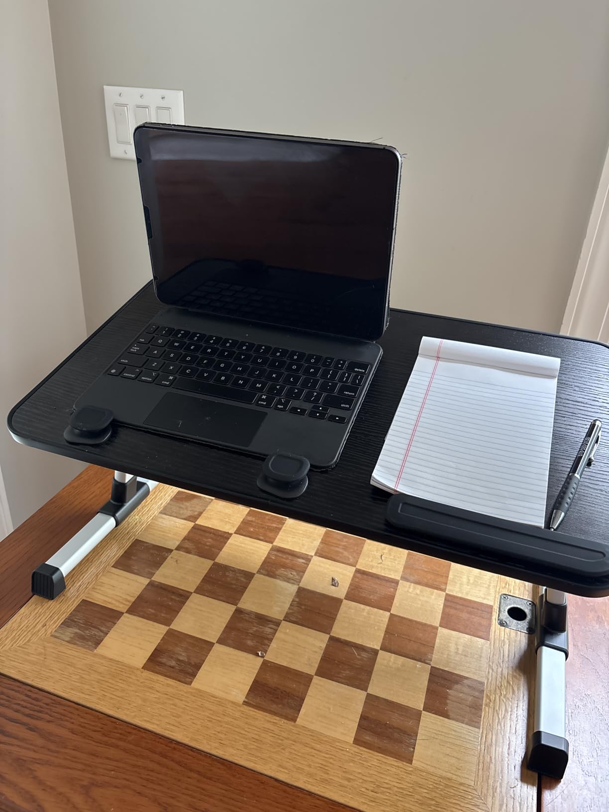 Laptop Desk Table, SAIJI Adjustable Laptop Stand, Portable Lap Desks with Foldable Legs, Notebook Standing Breakfast Tray Reading Desk for Sofa Couch Bed Floor (Black,Medium Size) customer photo 1
