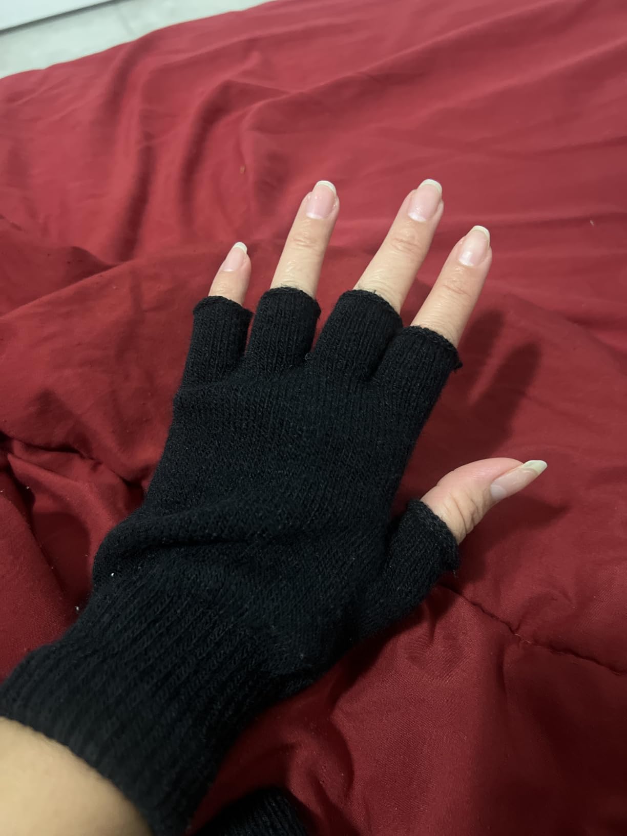 Fingerless Gloves Half Finger Winter Warm Knit Thermal Working Running Biking Driving Typing Men Women Black customer photo 1