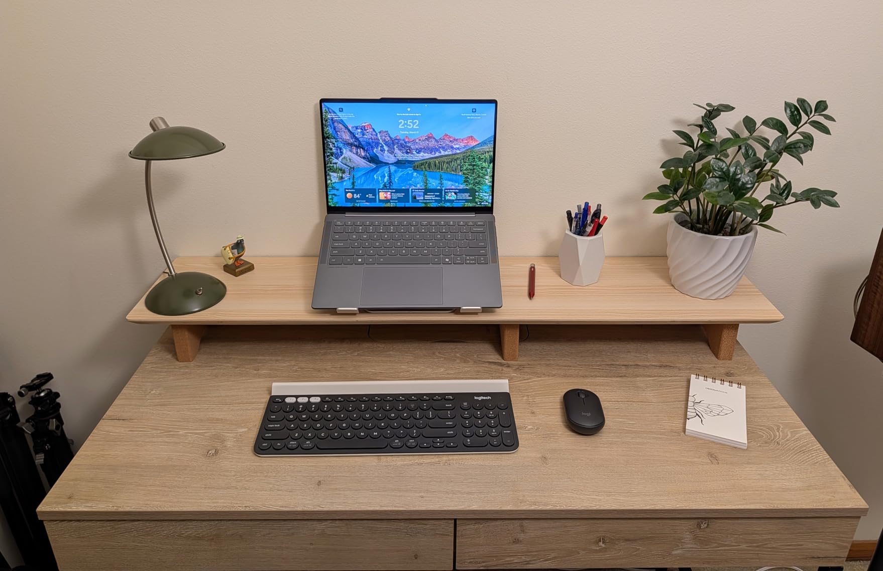 Aothia Large Dual Monitor Stand Riser, Solid Wood Desk Shelf with Eco Cork Legs for Laptop Computer/TV/PC/Printers, Perfect Desktop Stands Organizer with Underneath Storage for Office Accessories customer photo 1