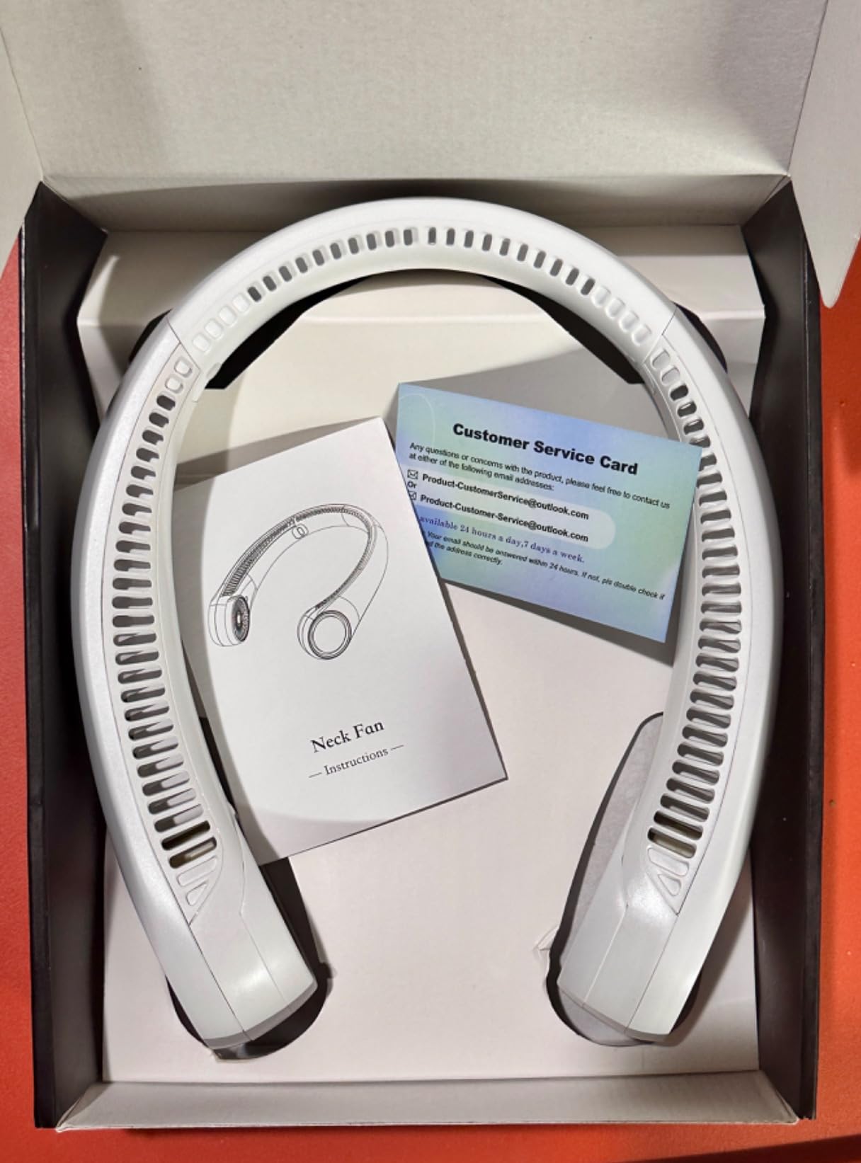 CIVPOWER Neck Fan: Portable Personal Neck Cooling Rechargeable Bladeless Fan - Hands Free 3 Speed 4000 mAh Battery USB Operated Wearable Headphone Design - Gift for Men Women Outdoor (White) customer photo 1