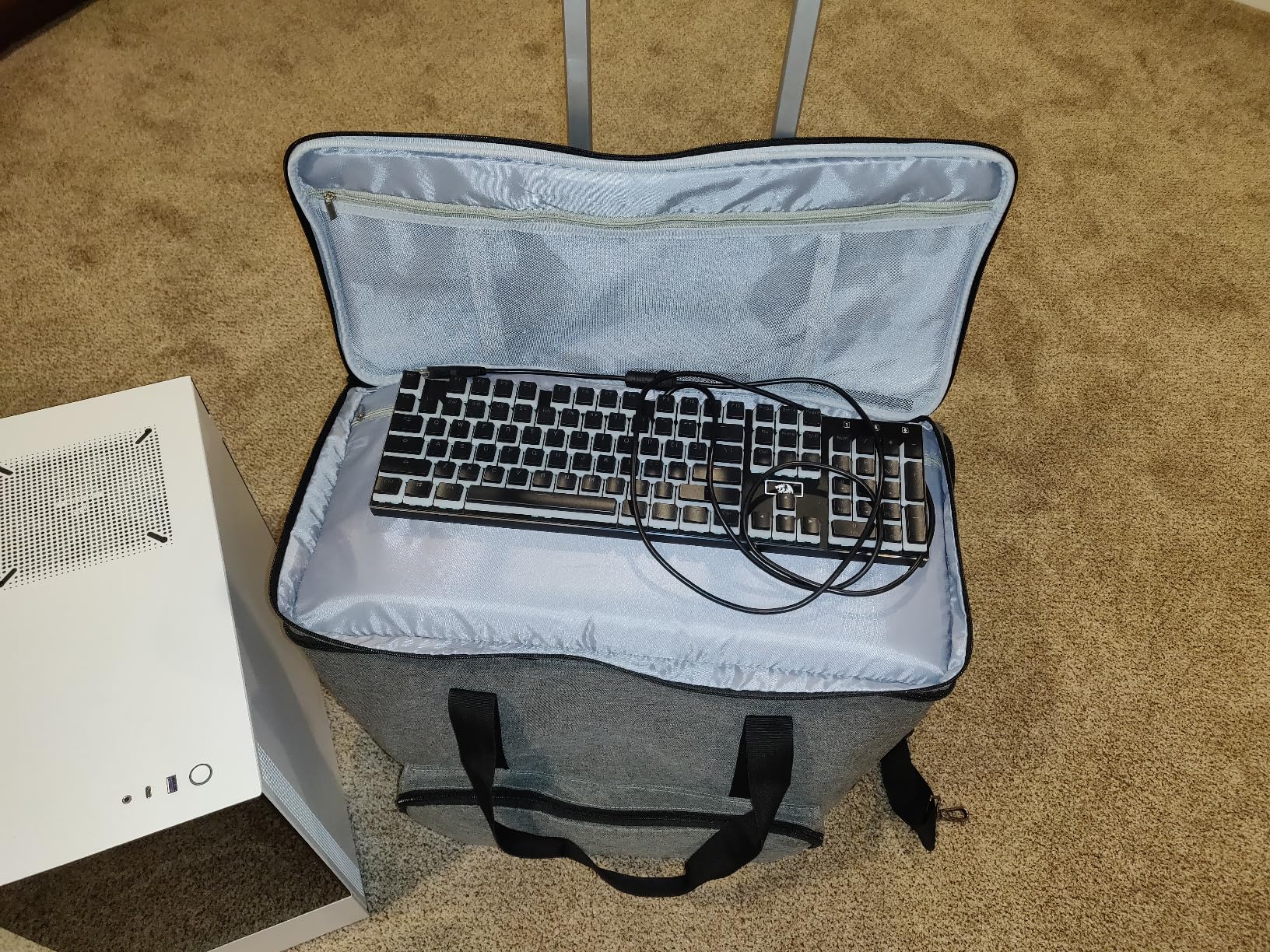 CURMIO Rolling PC Carrying Case, Double Layers Desktop Tower Travel Bag with Wheels for PC Chassis, Keyboard and Mouse, Black (Bag Only, Patented Design) customer photo 2